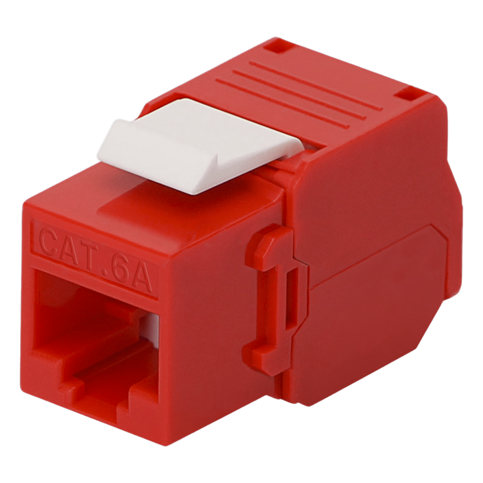 Módulo Jack Keystone Cat6A (Toolless), con Terminación en Ángulo 180 - Color Rojo, Compatible con Faceplate y Patchpanel Linkedpro
