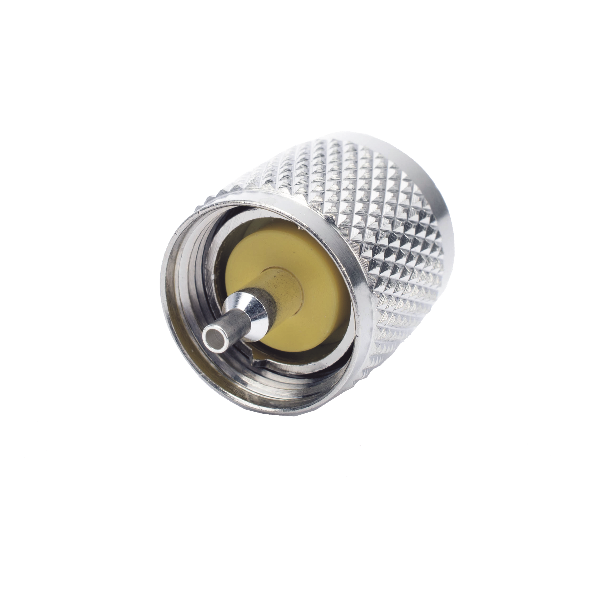 Conector Coaxial UHF Macho / PL-259 / Anillo Plegable / RG-8/X, LMR-240, 9258 / Níquel-Plata / Baquelita — RF INDUSTRIES,LTD · SKU RFU-508-X