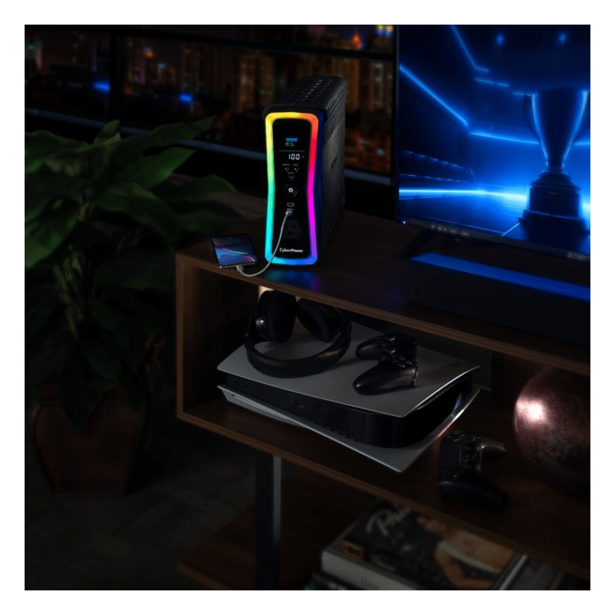 UPS Línea Interactiva / 1500 VA / 1000 W / Onda Senoidal Pura / 13 Salidas NEMA 5-15R / AVR 86-148 Vca / USB / RGB
