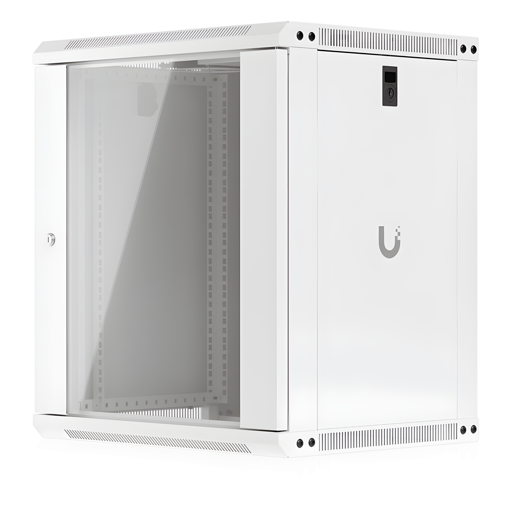 Gabinete Rack 12U / Montaje en Pared / 550 x 450 mm / Puerta de Vidrio Templado / Ventilación Integrada / Capacidad 50 kg — UBIQUITI · SKU UACC-RACK-12U-WALL-450-G