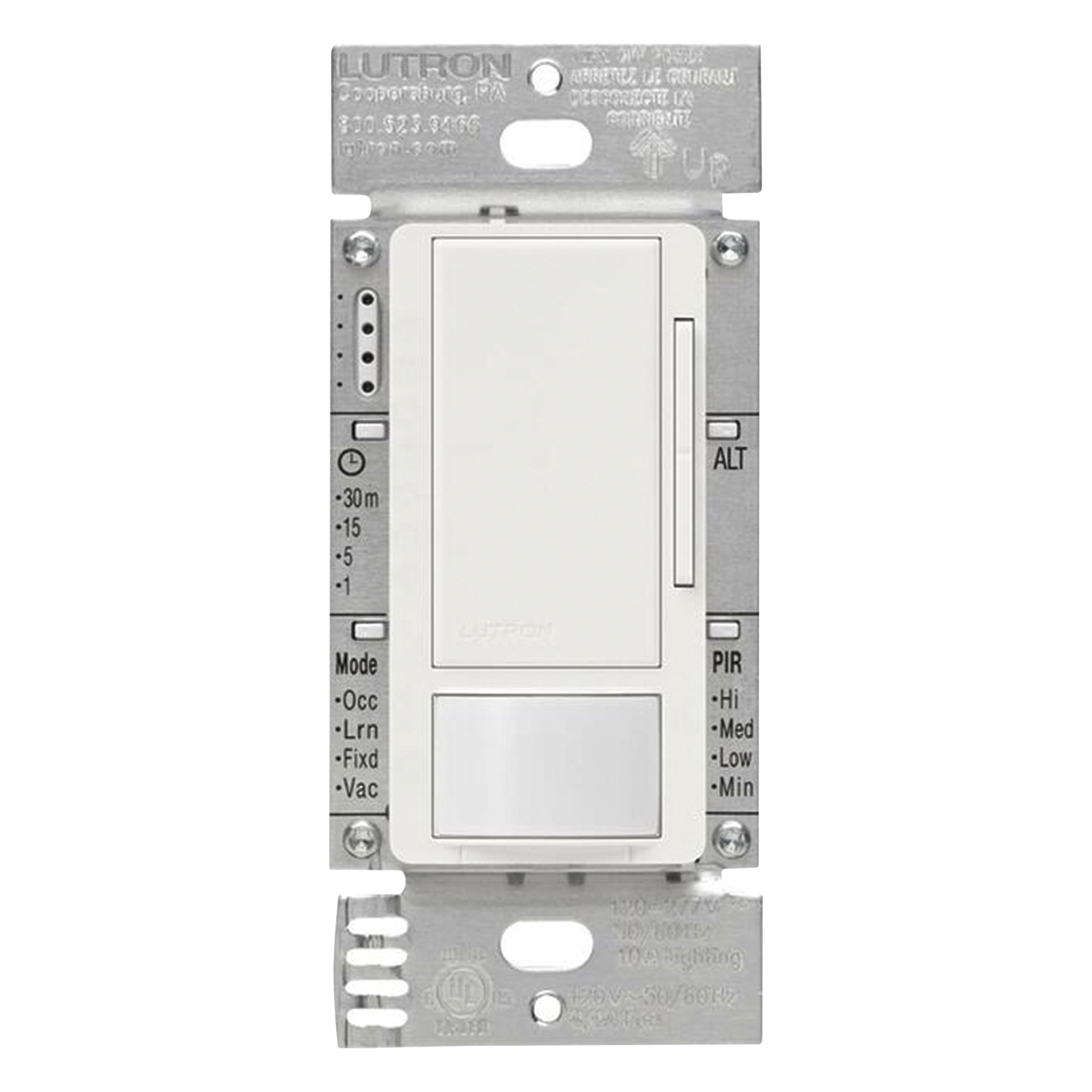 Atenuador 0-10 V con Sensor de Presencia / Control hasta 8 A / Cobertura 9 x 9 m (29.5 x 29.5 ft) / Tecnología XCT / Unipolar o 3 Vías / 120-277 V — LUTRON ELECTRONICS · SKU MSZ101WH