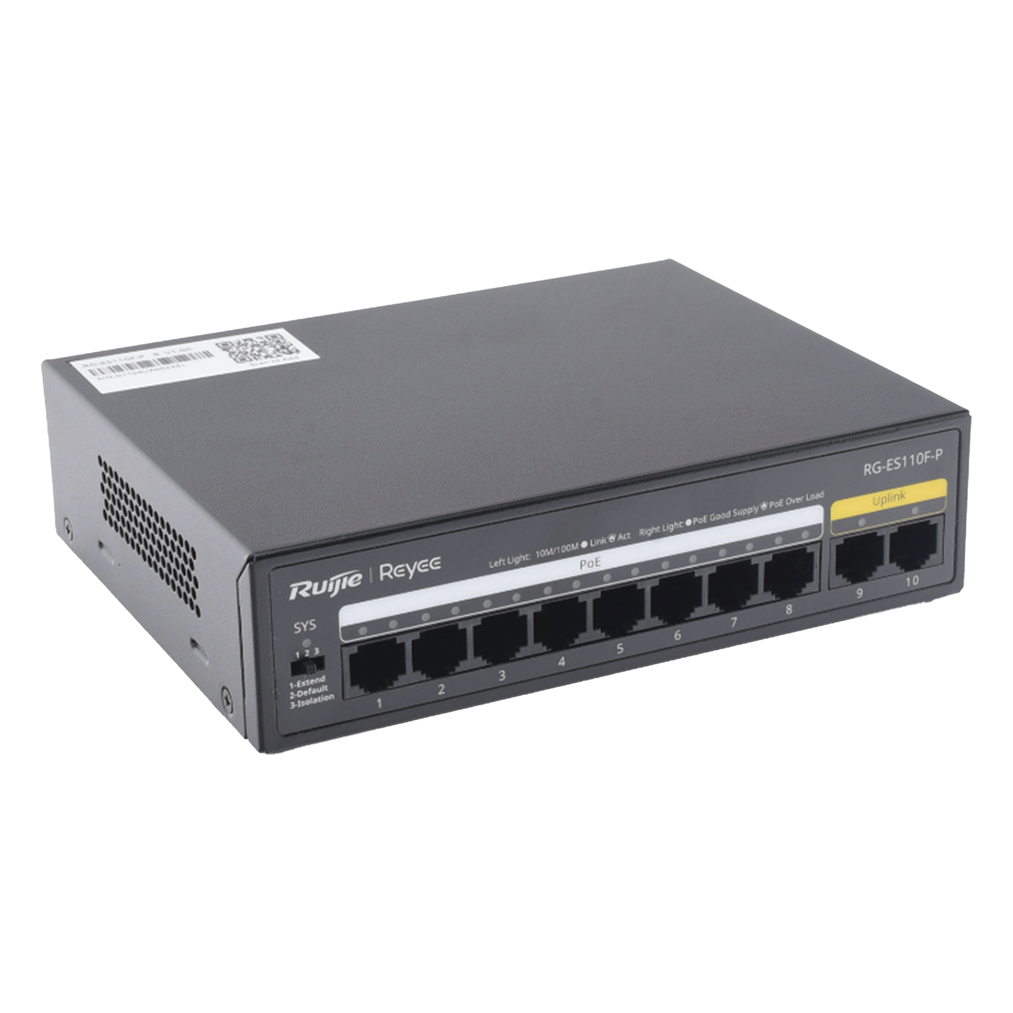 Switch PoE+ no administrable / 8 puertos PoE+ 10/100 / 2 uplinks 10/100 / 110W total / 2.0 Gbps switching
