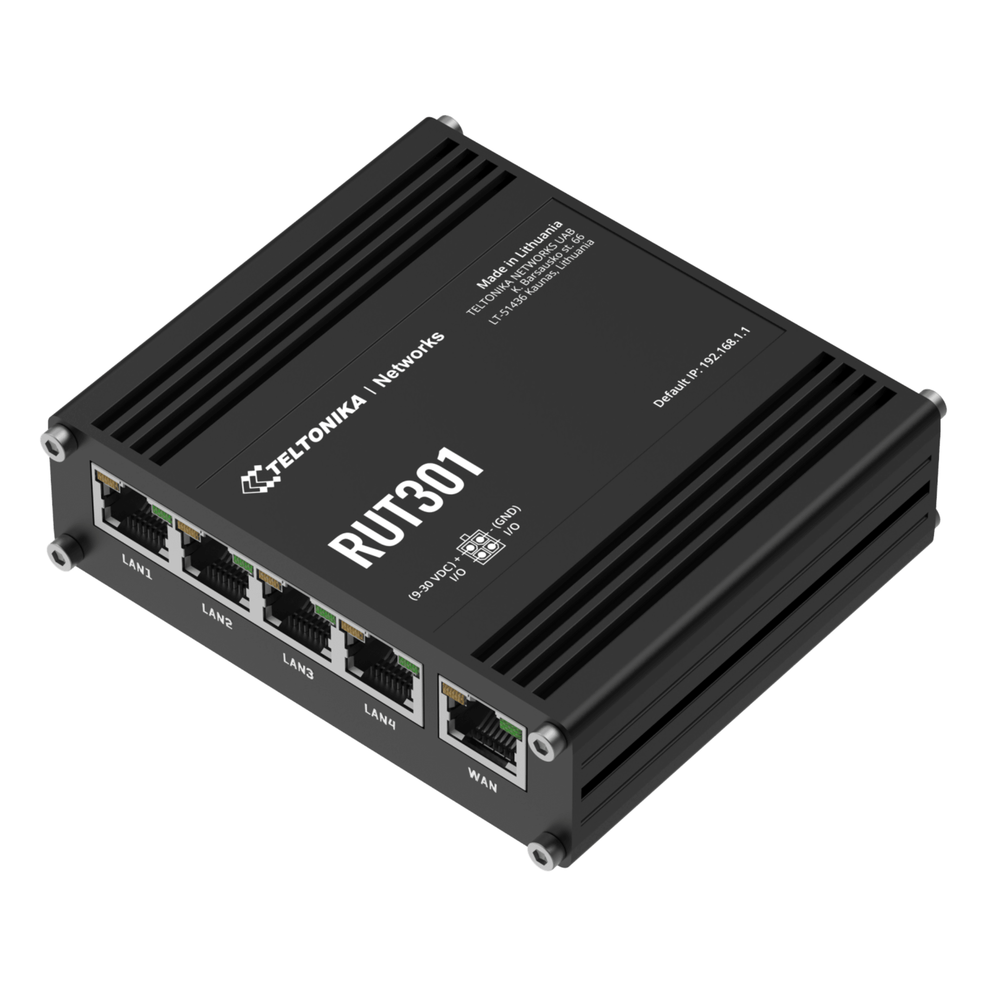 Router Industrial / 5 Puertos Ethernet 10/100 Mbps / VPN y Firewall Integrados / 2 I/O Digitales / RutOS / RMS / -40°C a 75°C — TELTONIKA · SKU RUT301