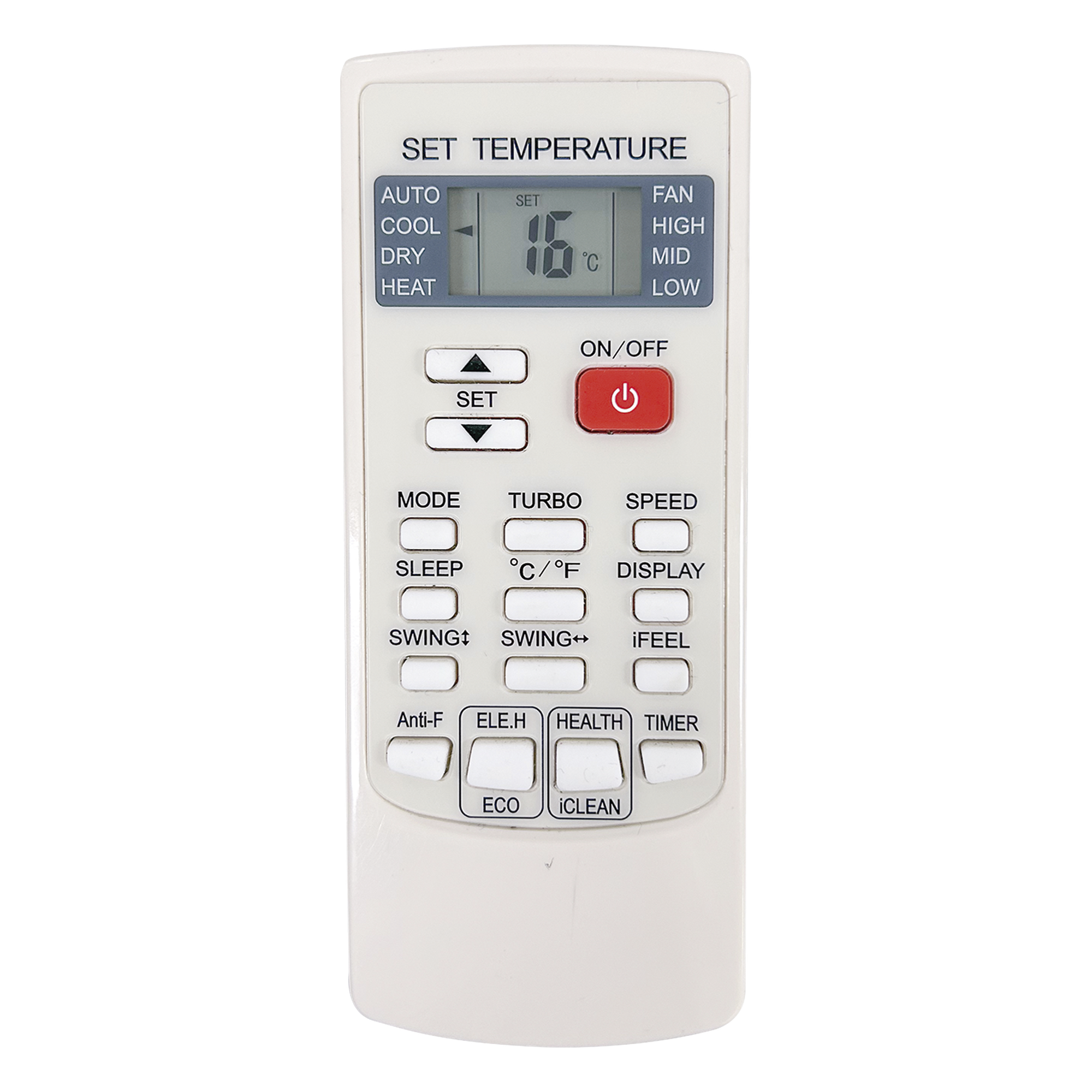 Control Remoto para Minisplit / Display Iluminado / Rango 16°C a 32°C / Funciones iFeel, Timer, Sleep, Oscilación / 54 x 10 x 134 mm — AUFIT · SKU YKRH/101E