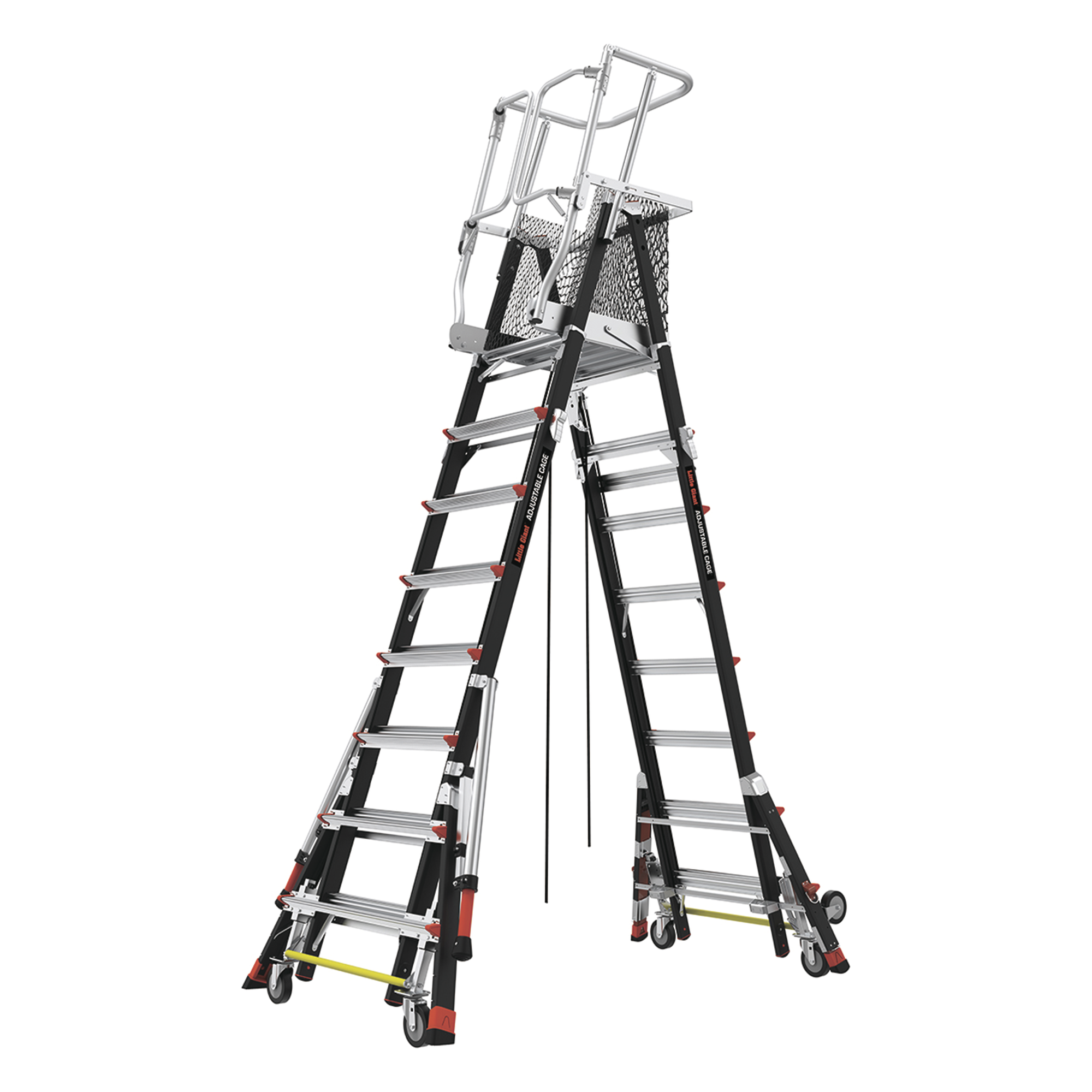 Escalera de Fibra de Vidrio  con Jaula de 8'-14' (2.44 - 4.27 m). Con Ajuste en Ruedas (RATCHET™ Leveler) (SKU:18515-817).