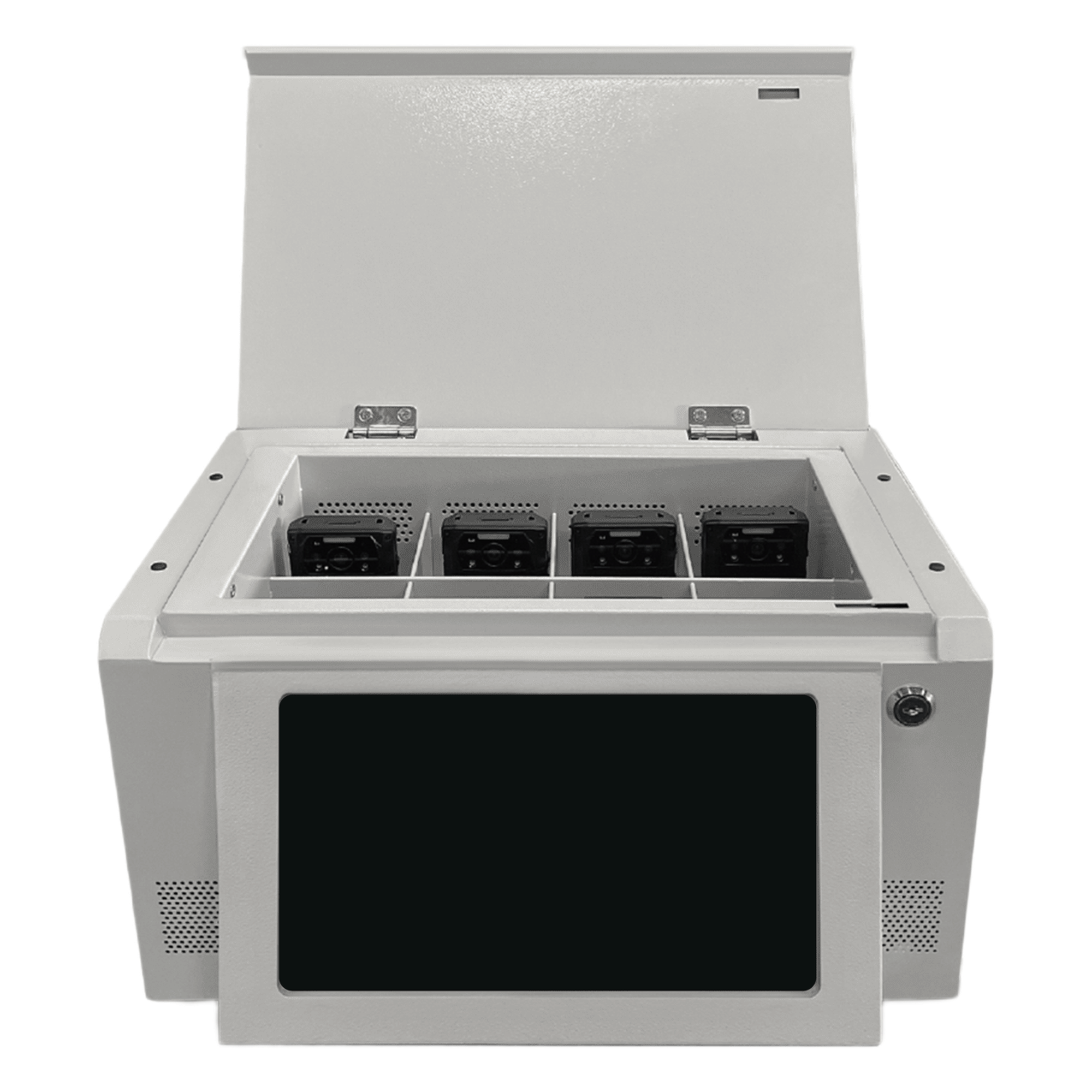 Estación de Descarga para Body Cams / Pantalla Táctil 12" Full HD / 8 Canales Simultáneos / Almacenamiento 128 GB / Ethernet 1000 Mbps / Android 12 — EPCOM · SKU XMRA8R3/V2