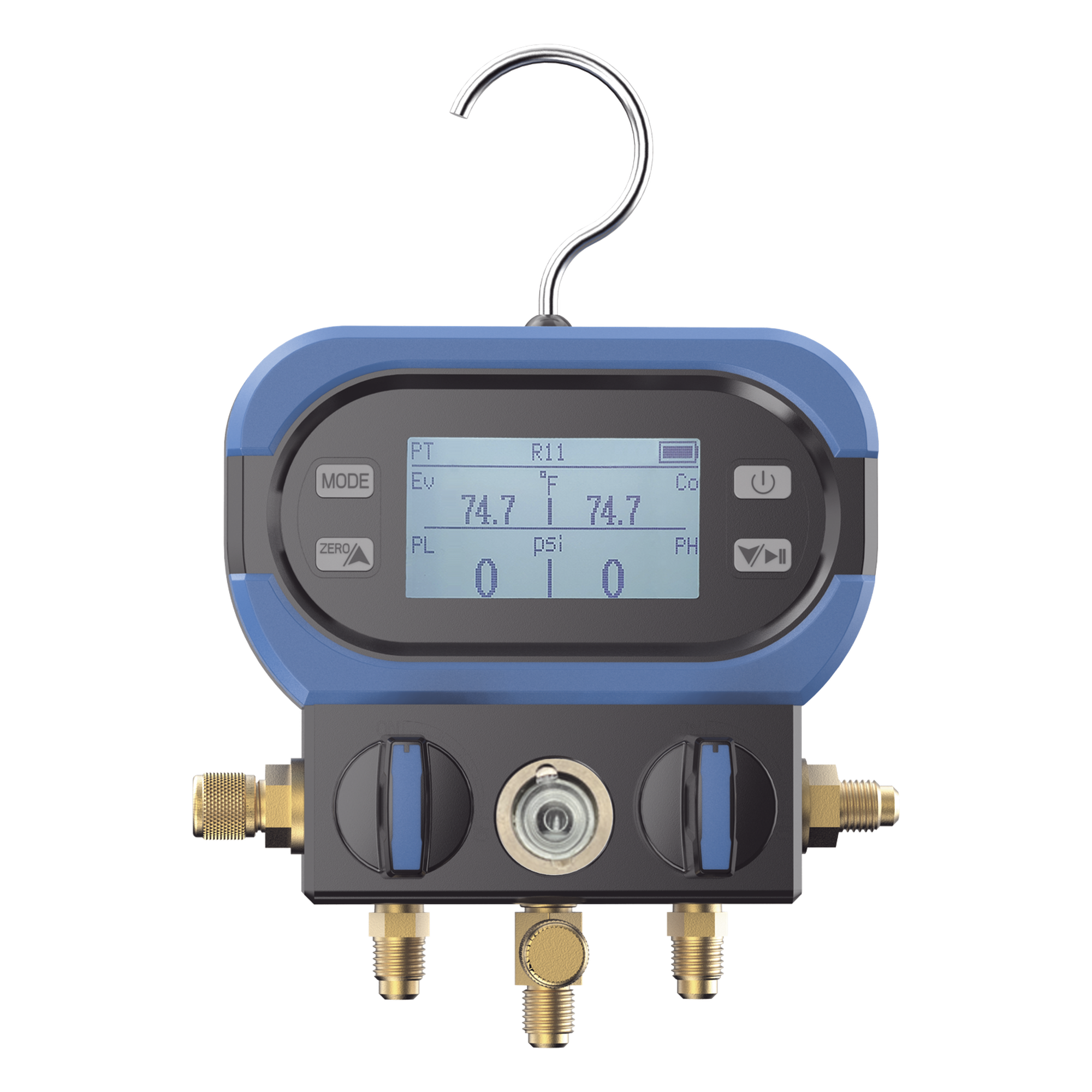 Manifold Digital / 2 Válvulas / Sensor Alta Precisión / LCD Retroiluminada / Rango -14 a 800 psi (55 bar) / 40+ Refrigerantes / Anti-Caídas — EPCOM · SKU DM-AA
