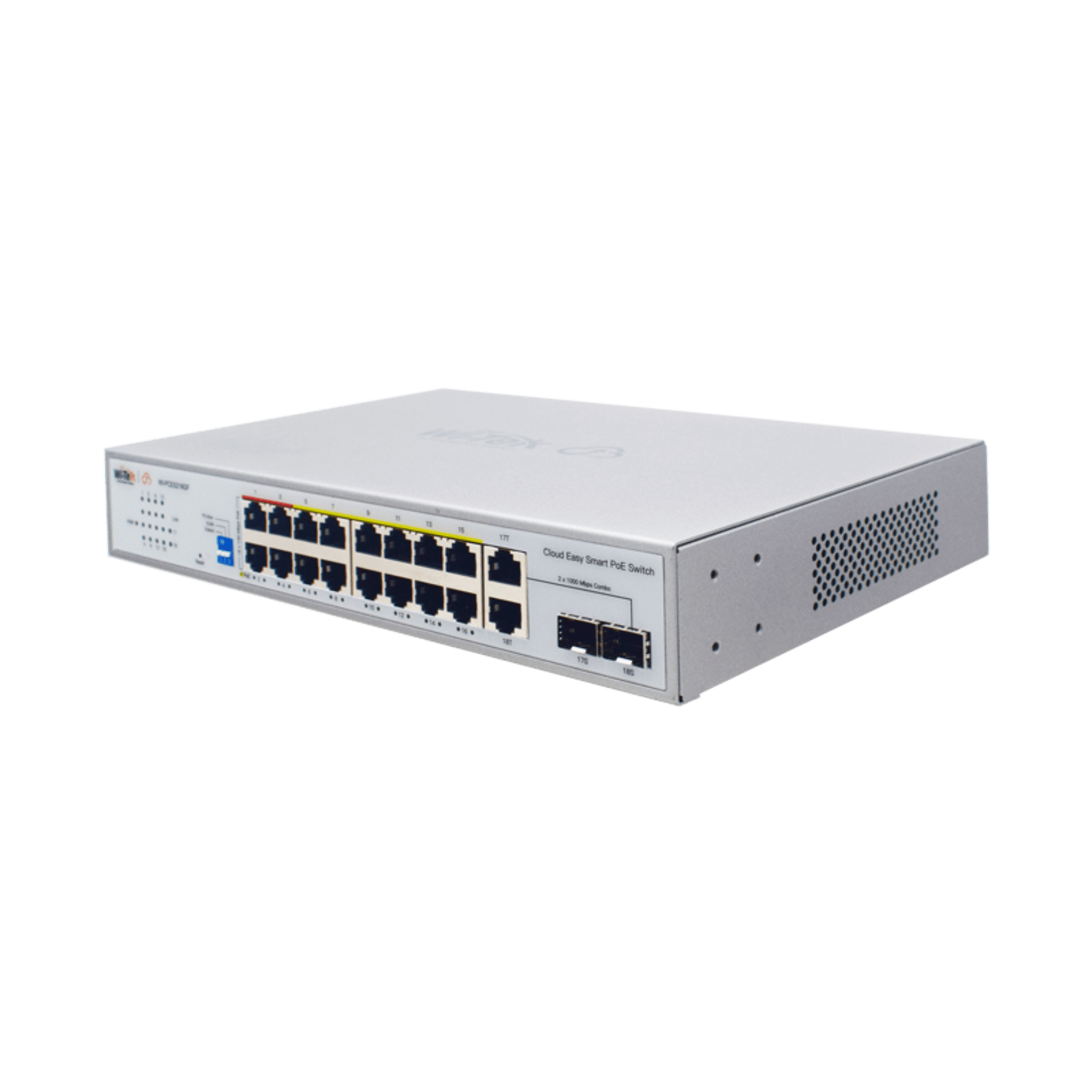 Switch PoE / Administración en la nube / Con 4 puertos 10/100 Mbsp PoE af/at / 2 Puertos Uplink 10/100 MBPS /  Presupuesto 60 W / PoE hasta 250 metros / Soporta protocolo ONVIF