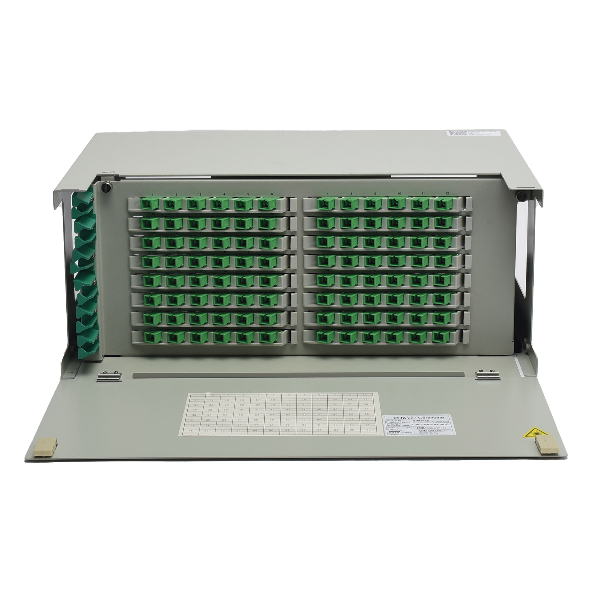 ODU de Fibra Óptica / 96 Empalmes / 216 Fibras / 4 UR / 19" / 820 pies Capacidad — FIBERHOME · SKU ODU19RP-CSS96-B