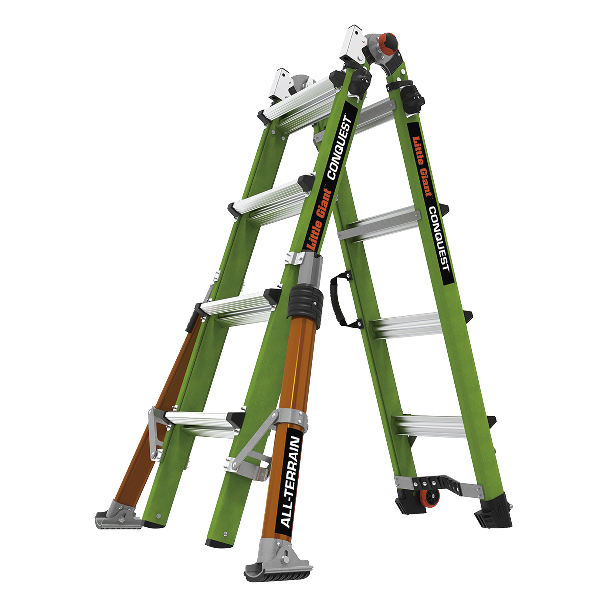 Escalera Multi-Posiciones / 6.7 m (22') / Suelos Inclinados / Bloqueo Rápido / Almohadilla Giratoria / Ruedas Tip Glide — Little Giant Ladder Systems · SKU CONQUEST2.0