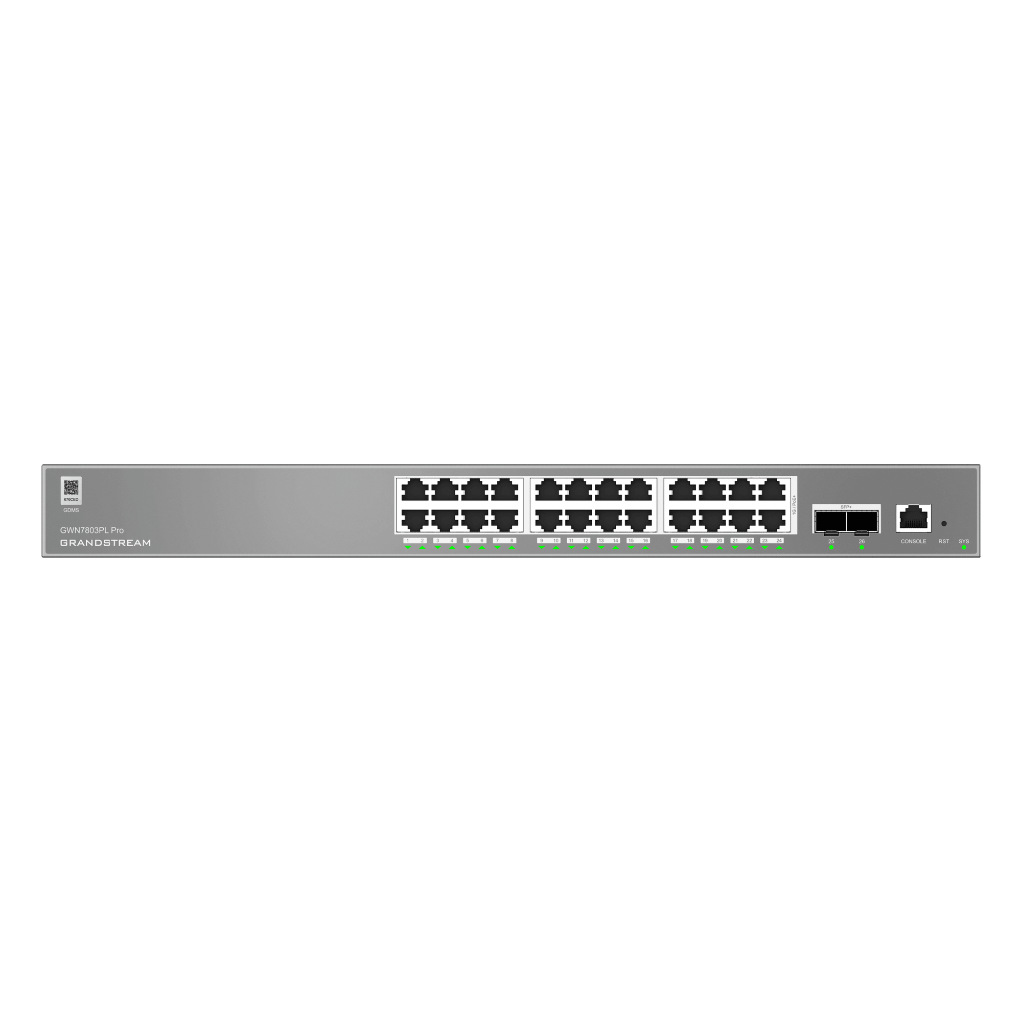 Switch Administrable L2++ / 24 Puertos Gigabit PoE / PoE++ 250W / 2 Puertos SFP+ / 88 Gbps / VLAN 4K / QoS Avanzado — GRANDSTREAM · SKU GWN7803PL-PRO