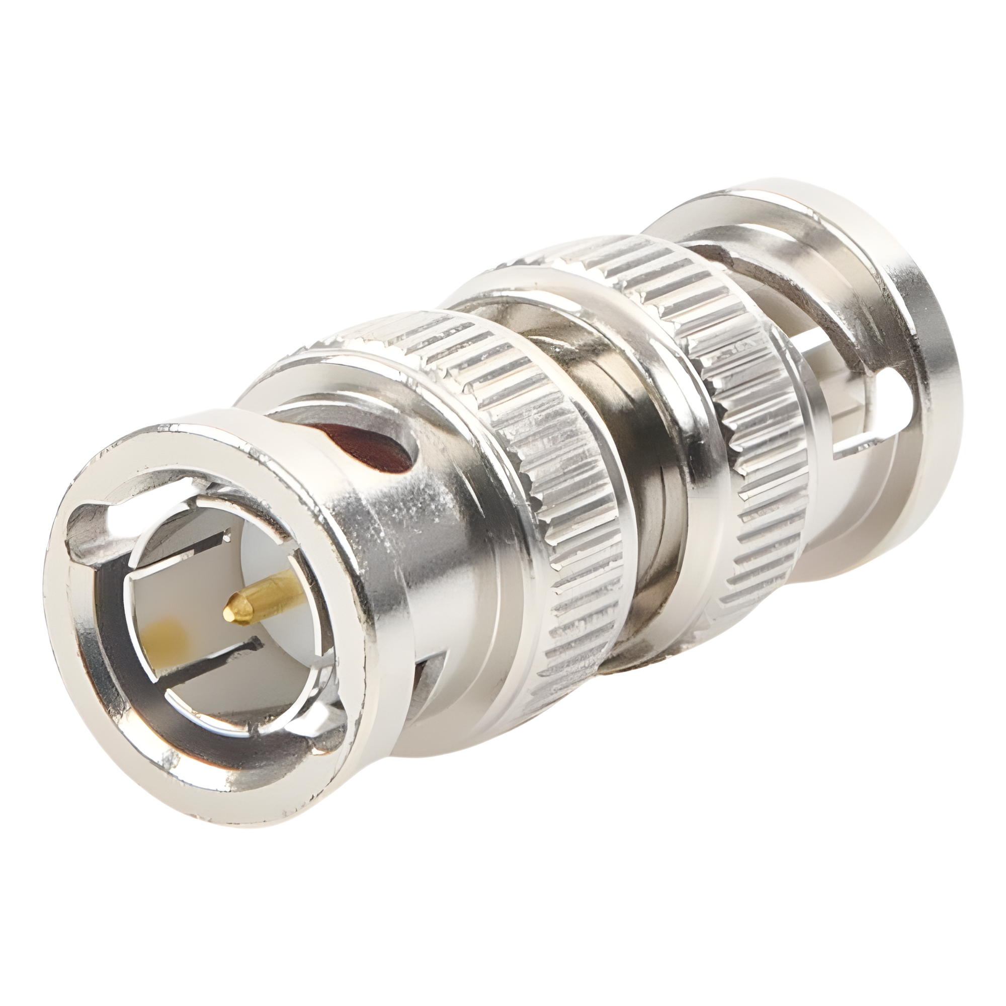 Adaptador Coaxial / BNC Macho a BNC Macho / 75 Ohm / Montaje en Línea / Cuerpo Niquelado / Contacto Oro / Aislante Teflón