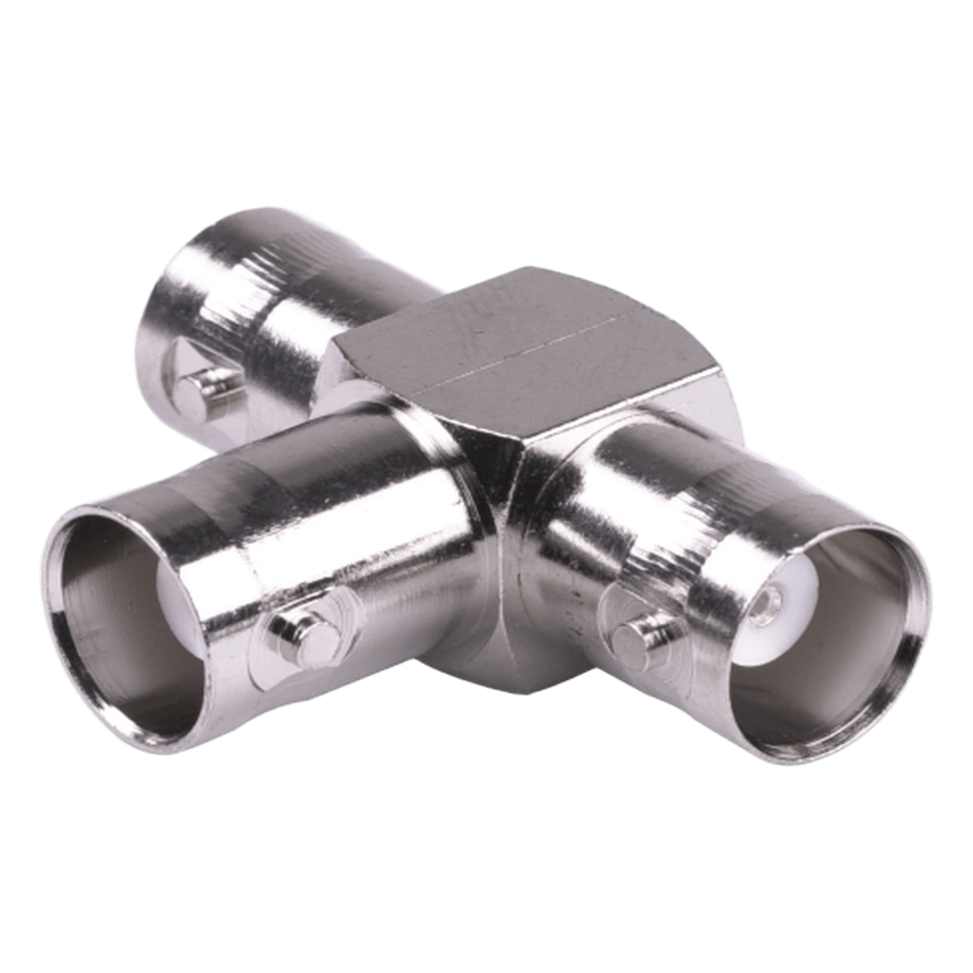 Adaptador RF / Triple BNC Hembra en T / 50 Ohm / Cuerpo Niquelado / Contacto Plateado / Aislante Teflón — RF INDUSTRIES,LTD · SKU RFB-1131