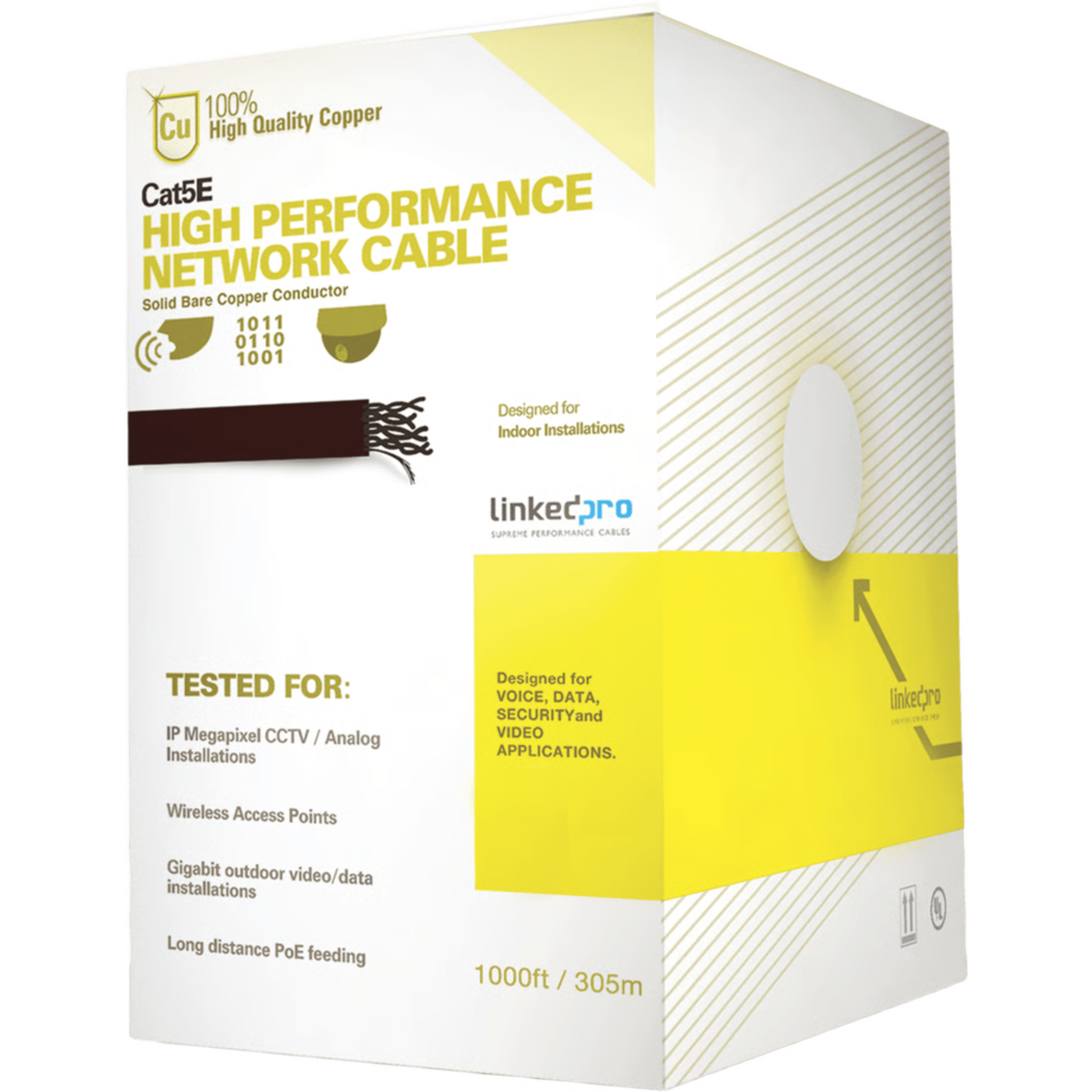 Bobina de Cable UTP / Cat5e / 305 m (1000 ft) / 24 AWG / 100% Cobre / Interior / PoE / Blanco — LINKEDPRO BY EPCOM · SKU PRO-CAT-5E-W-V2