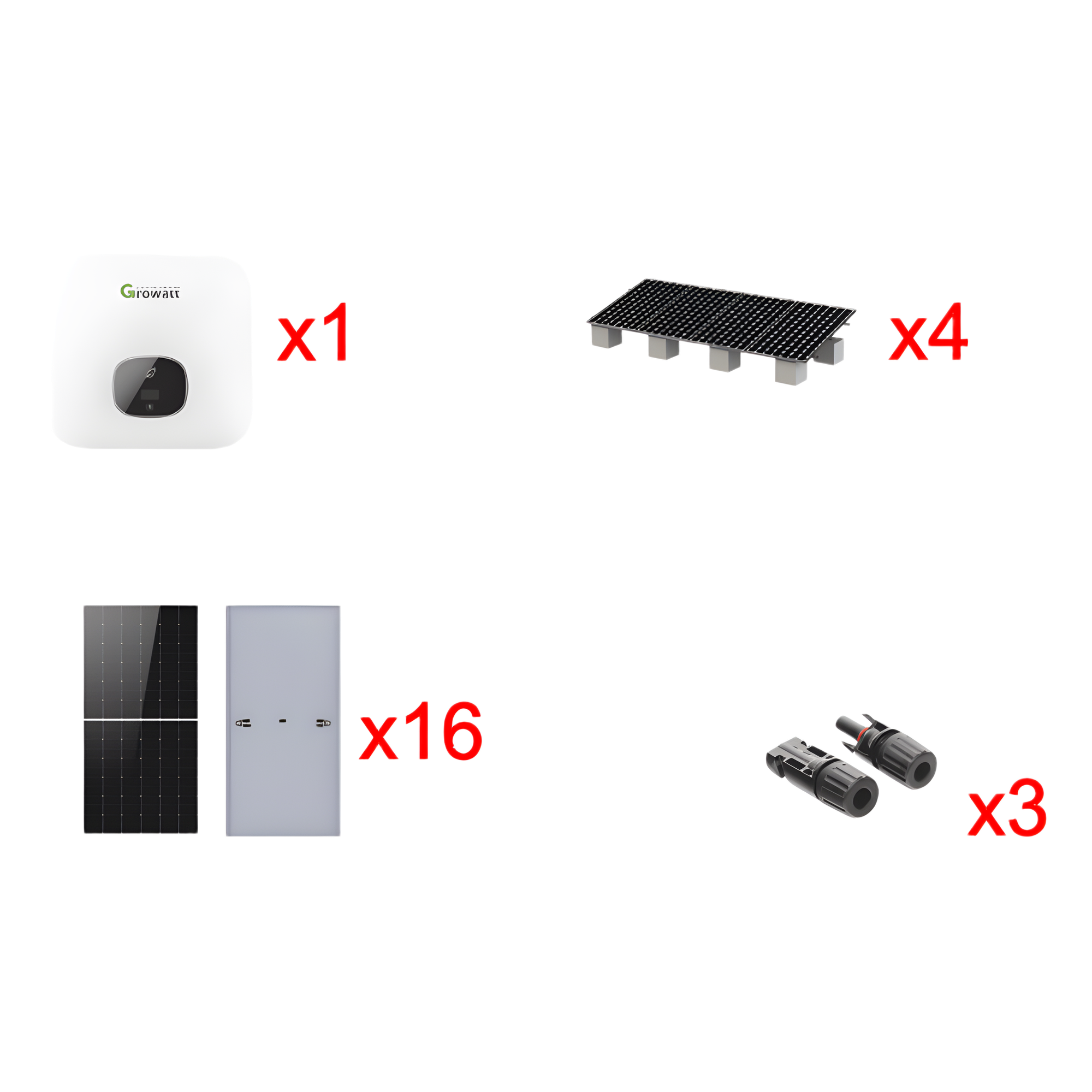 Kit Solar de Interconexión / 10 kW / 220 Vca / 16 Paneles 645W / Inversor 98.4% Eficiencia / Montaje para 4 Módulos — GROWATT · SKU MIN10000KIT1