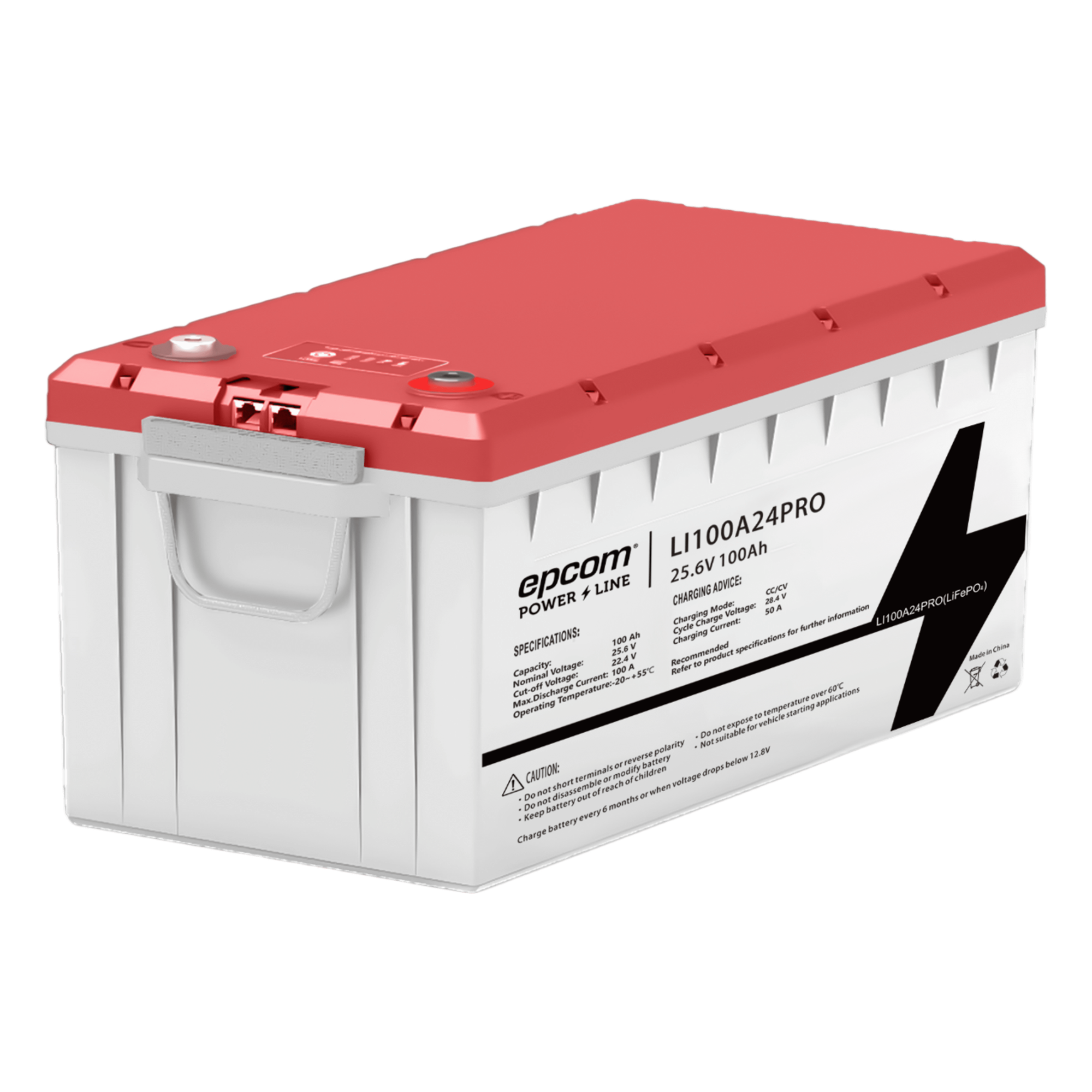 Batería LiFePO4 / 2.56 kWh / 25.6V / 100 Ah / BMS Integrado / IP65 / Comunicación RS485 y CAN — EPCOM POWER LINE BY RITAR · SKU LI100A24PRO