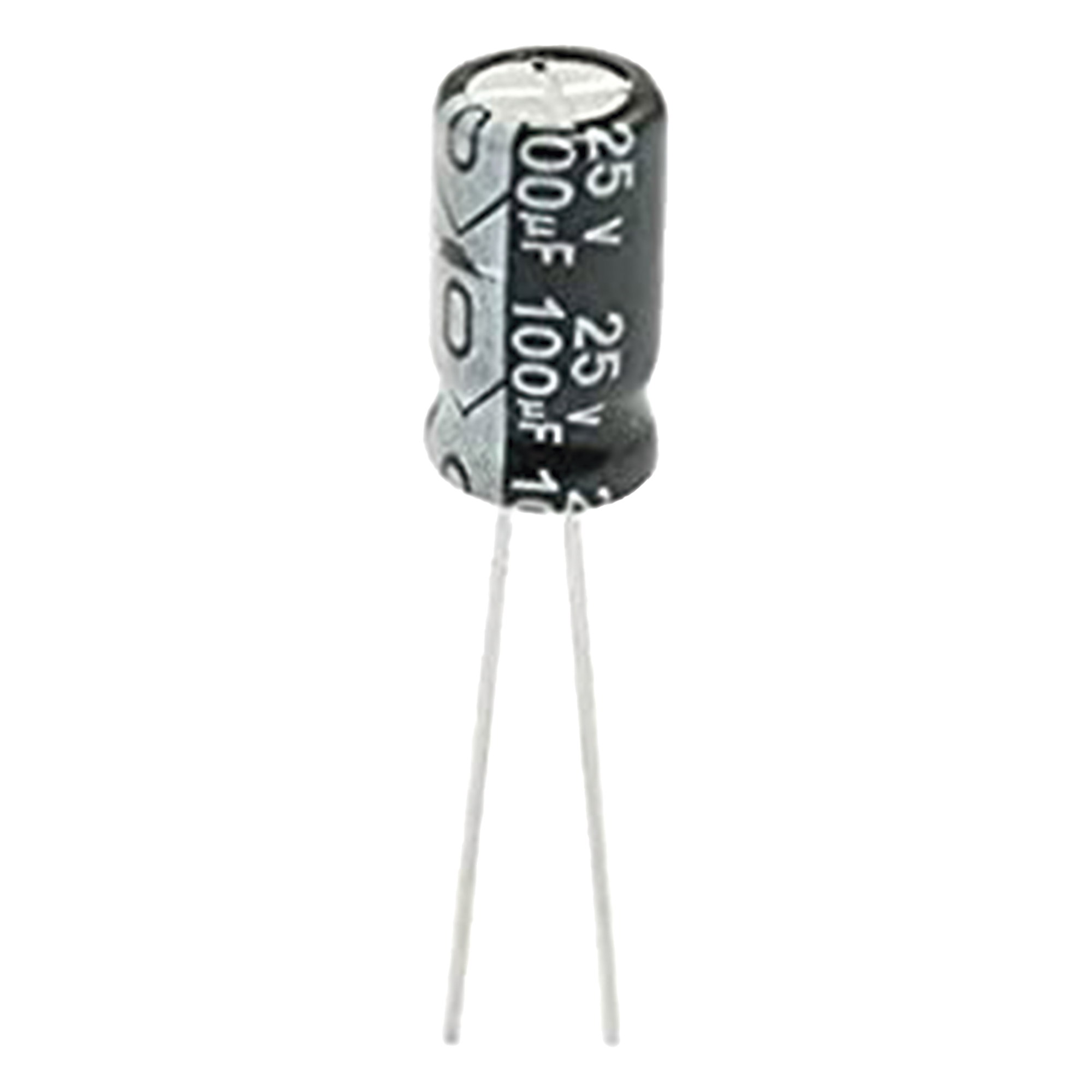 Capacitor Electrolítico Radial / 100 µF / 25 Vcc / 105 °C / 6.3 x 11 mm / Corriente de Rizado 170 mA RMS — SYSCOM · SKU 0100M0025V