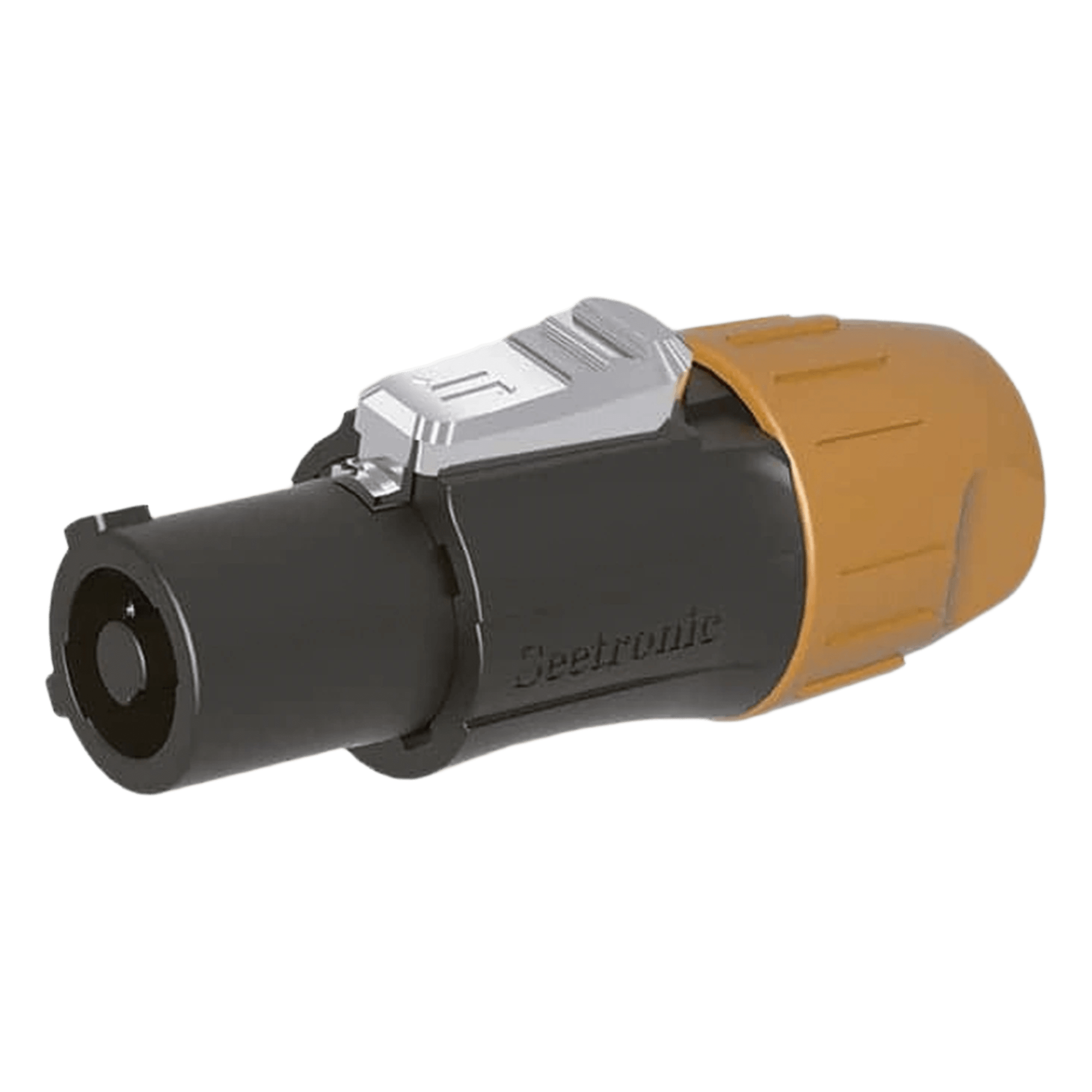 Conector PowerCom Macho / IP65 / 20 A a 250 V CA / Tres Núcleos / Bloqueo Rápido / Carcasa Amarilla — SEETRONIC · SKU SAC3FCB-N-W