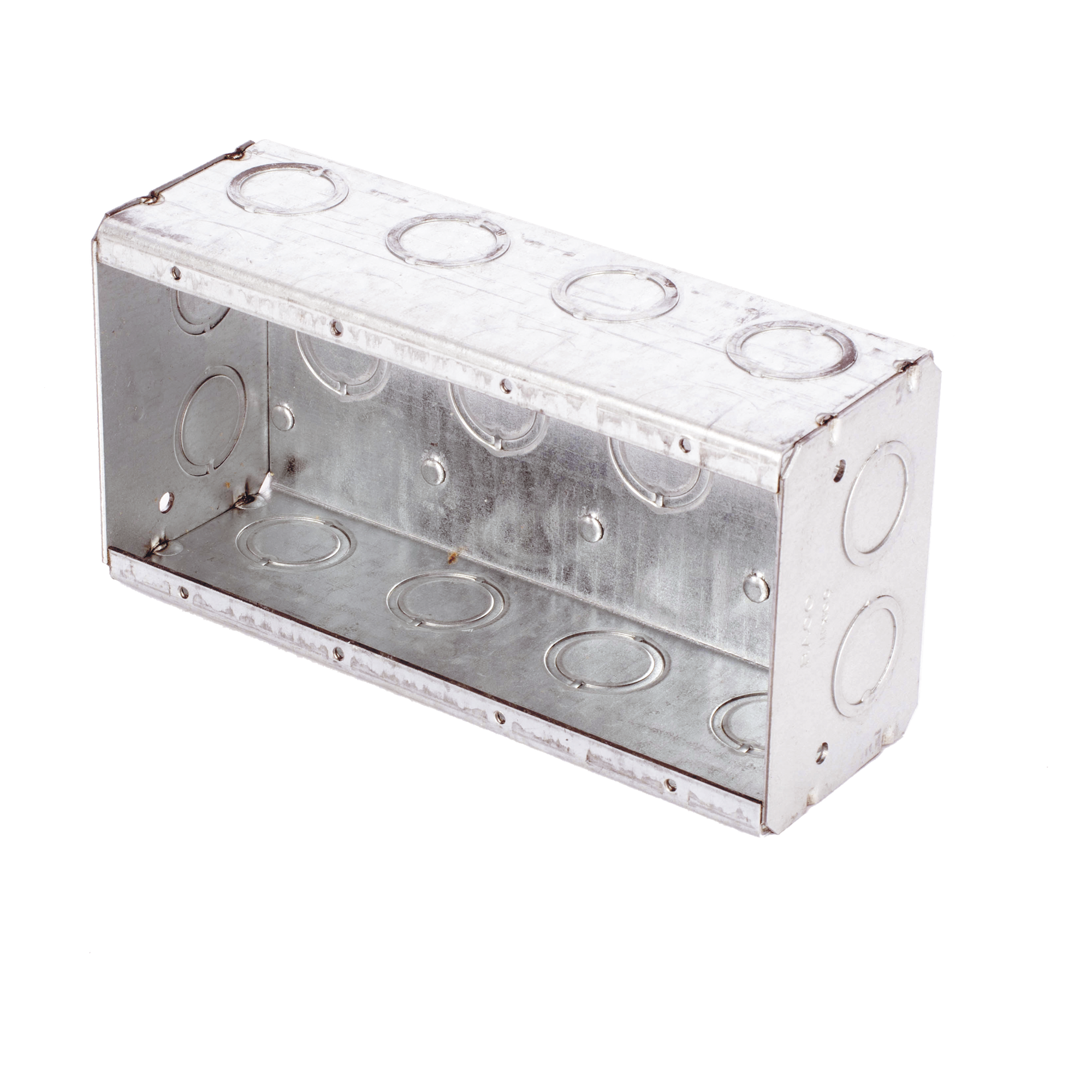 Caja Multigang de Acero Galvanizado / 4 Gangs / Profundidad 2.5 in / 20 Entradas TKO 1/2"-3/4" / Capacidad 63.5 in³ / UL Listed — RACO · SKU HUB-693
