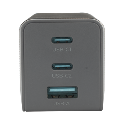 Cargador de Pared GaN III / 65W Máxima / 3 Puertos / 2 USB-C + 1 USB-A / PD 3.0 y QC 4.0 / Enchufe Plegable / 6 Protecciones de Seguridad