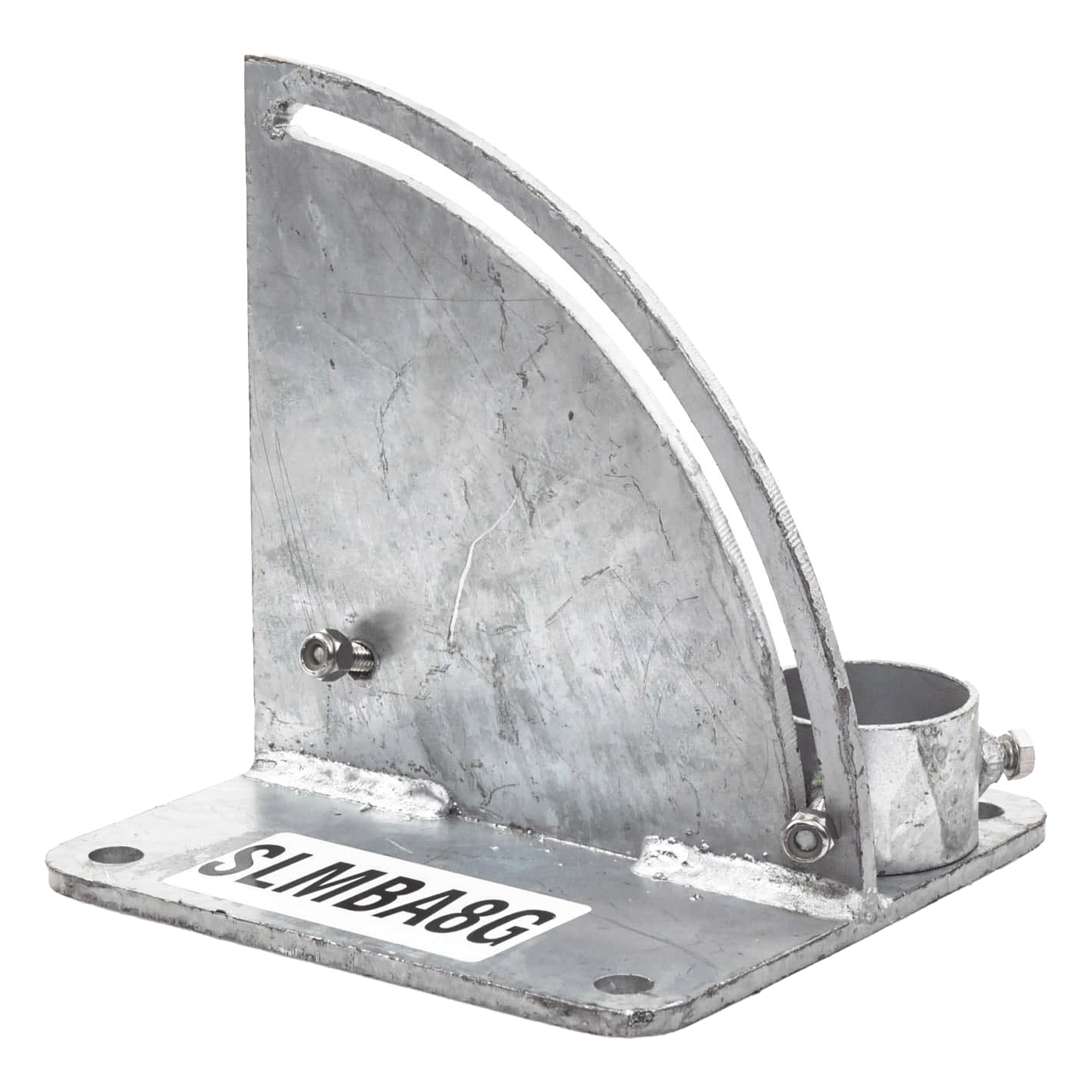 Base para Mástil / Ajuste de Ángulo 0° a 60° / Acero Galvanizado / Mástil 1 — SYSCOM TOWERS · SKU SLM-BA-8G