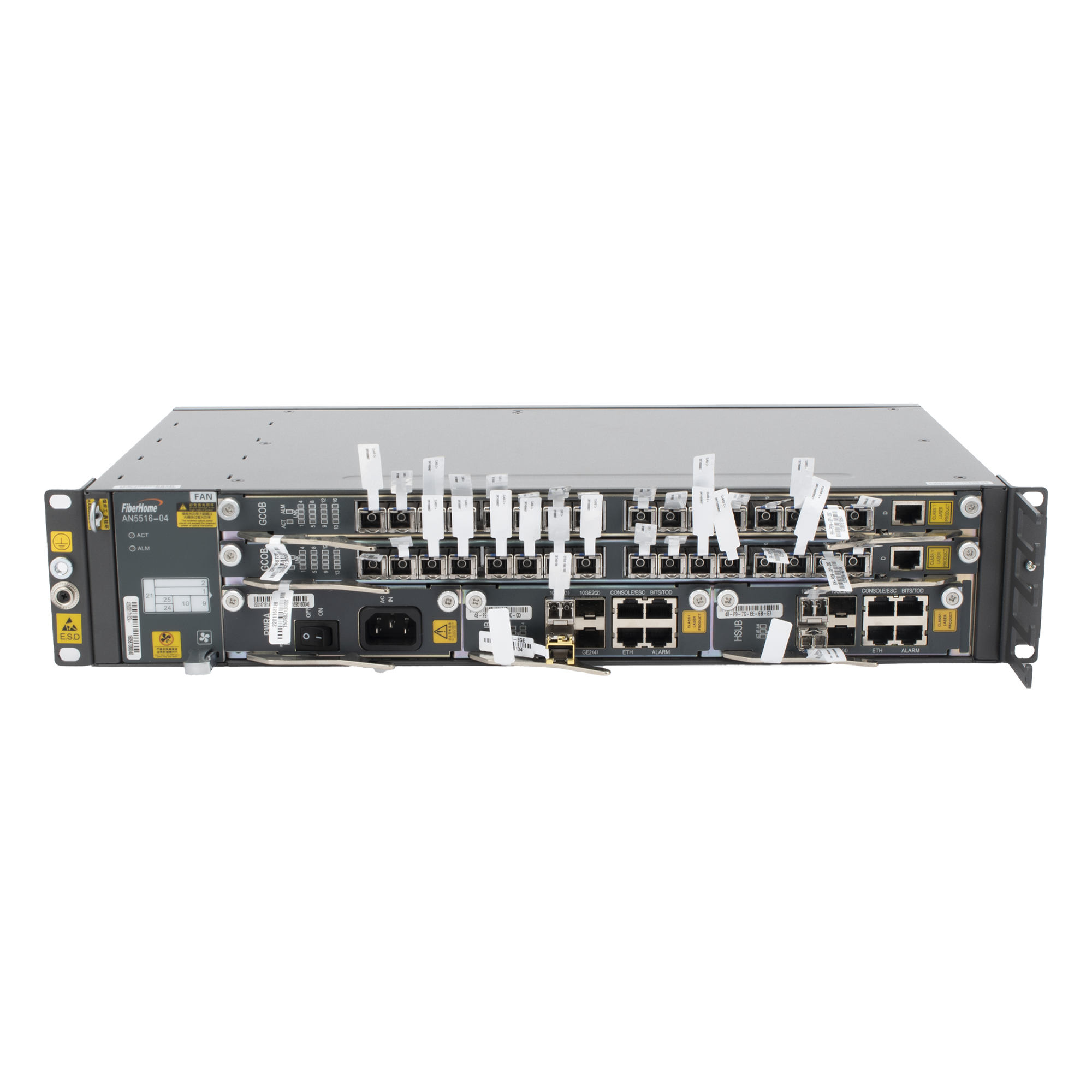 OLT GPON Carrier Class / 32 Puertos GPON / Switching 1.04 Tbit/s / 2 Ranuras Modulares / 2 UR Rack 19" / Fuente CA 90-290 V — FIBERHOME · SKU AN5516-04-AC