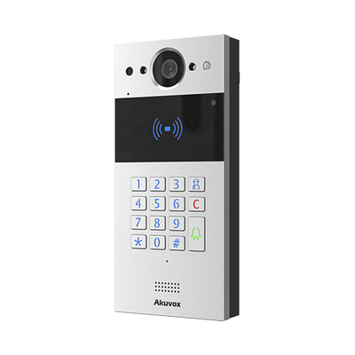 Videoportero SIP / Teclado y Lector de Tarjeta / Notificación App / Notificación Llamada Telefónica / Configuración en la Nube / POE / IP65 / Cámara de 2 MP / NFC / PIN Temporal para Visitas / Control de 2 Puertas
