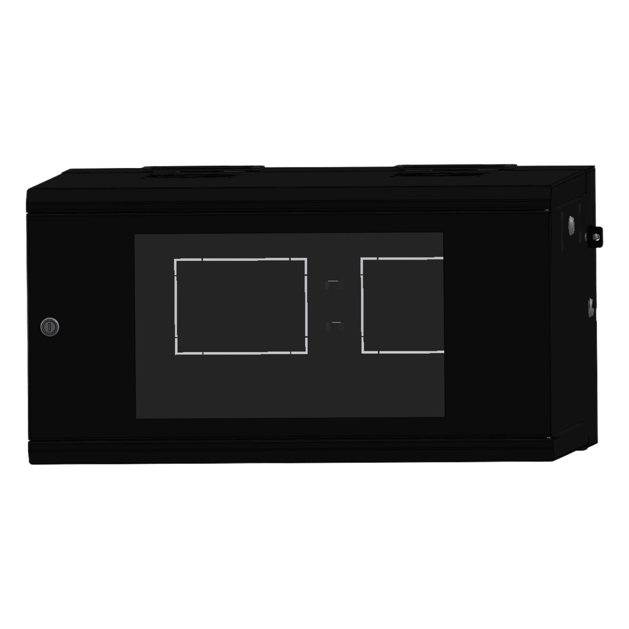 Gabinete Rackeable de Pared / 6U / 19 Pulgadas / Puerta de Cristal / Abatible 120° / Carga 80 kg / Ventilación 120 mm — LINKEDPRO · SKU SR-19-06-GAPV5