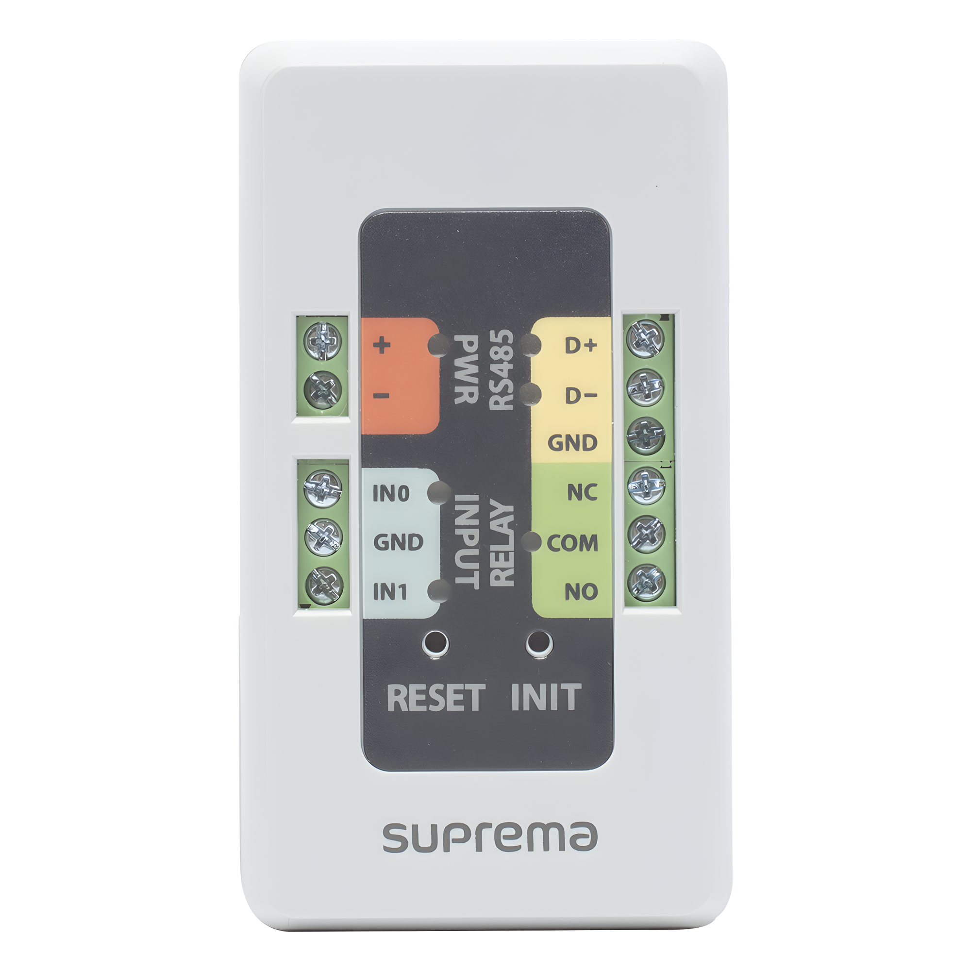 Módulo de Conexión Segura / RS-485 / Entrada Sensor de Puerta / Salida de Relé / 12 VCC 100 mA / 36 x 65 x 18 mm — SUPREMA · SKU SIO2