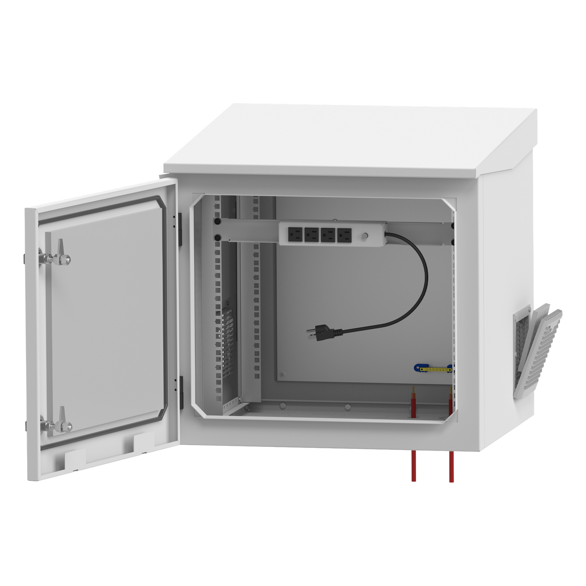 Gabinete de Exterior con Rack 19" / 9U / Ventiladores con Termostato Ajustable / Acero Galvanizado / Gabinete Armado