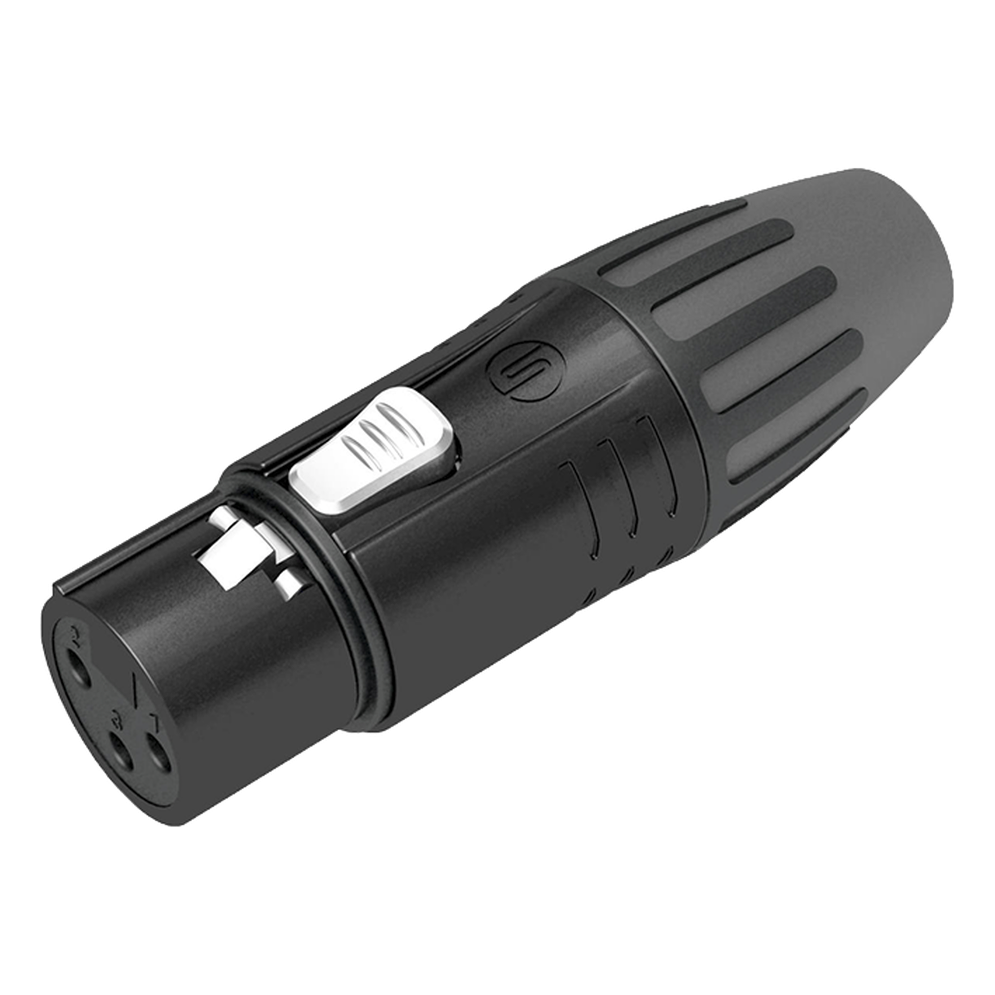 Conector XLR Hembra / Carcasa Metálica Negra / Contactos Chapados en Plata / Abrazaderas 3.5-8 mm / Diseño Compacto Sin Anillo — SEETRONIC · SKU SCMF3-B