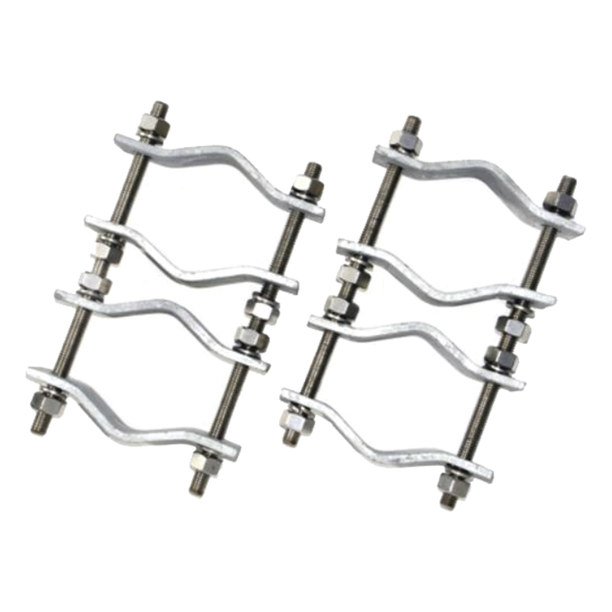Juego de Abrazaderas Dobles / Mástiles 3.8 a 8.9 cm (1.5 a 3.5 in) / Separación 12 cm (4.75 in) / Acero Galvanizado / Torres Cuadradas o Redondas — TELEWAVE, INC · SKU ANTC-482