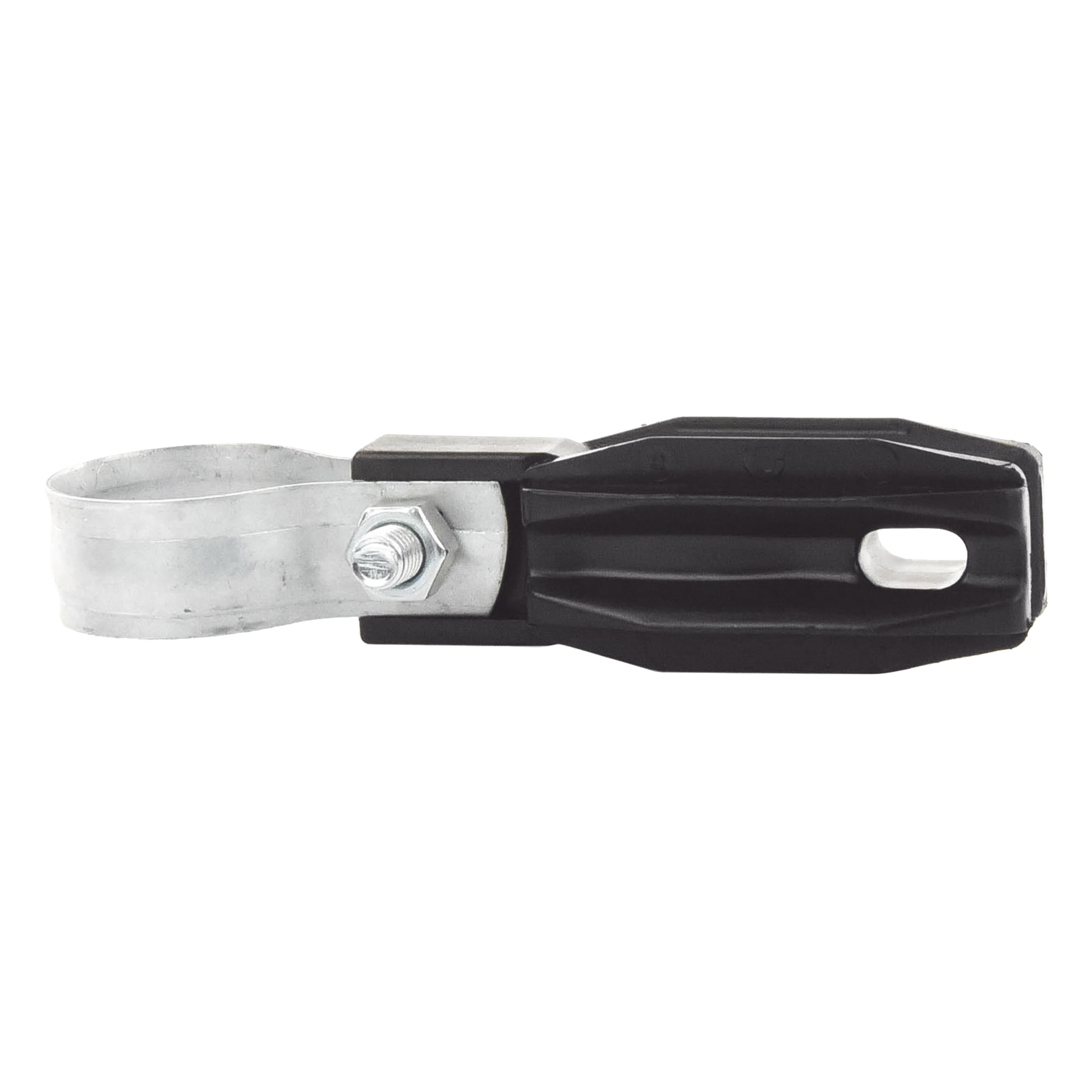 Aislador de Paso o Esquina / Abrazadera Ajustable 33-38 mm / Resina 100% Virgen / Anti-Arqueo / Protección UV e IP — SFIRE · SKU SFABRAZADERA