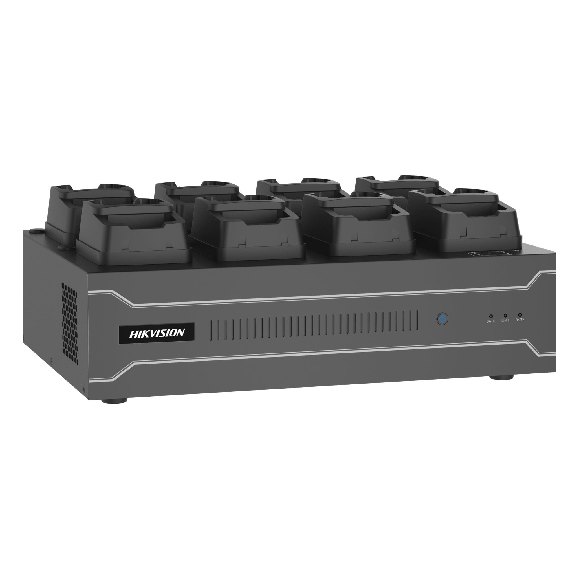 Dock Station de Escritorio / 8 Puertos Body Cams / Dual Gigabit / 4 Bahías HDD / ANR / Cobertura Cíclica / -10°C a 55°C — HIKVISION · SKU DSMDS001/2T/8(B)(MCW409)