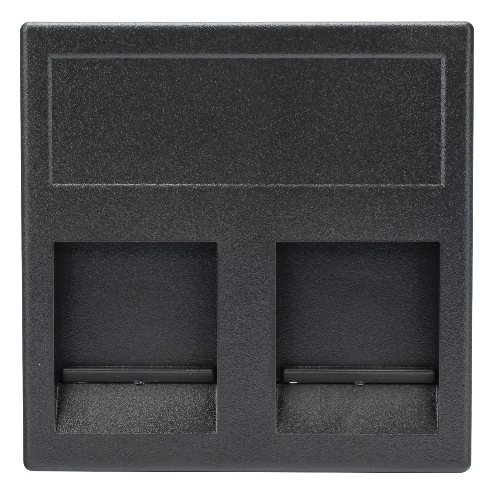 Módulo de Placa con Guardapolvo / 2 Espacios Keystone RJ45 / 45×45 mm / 8.5 mm Profundidad / Compatible Cajas Teleblock y Ofiblock — SIMON · SKU SM-2-KEY-N