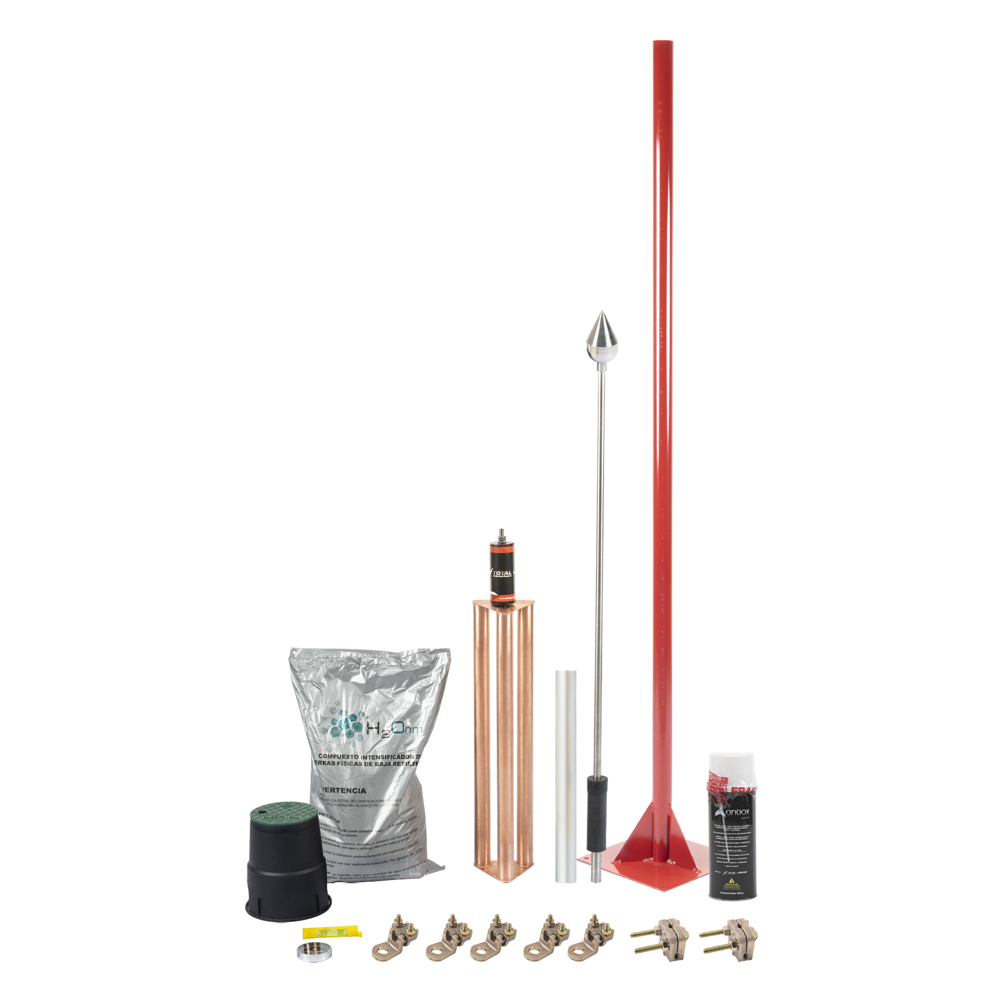 Kit Pararrayo / Punta de Aluminio / Protección 160 m (524.9 ft) / SPTE / Norma NMX-J-549-ANCE-2005 — TOTAL GROUND · SKU KIT-MASTER-01-V2
