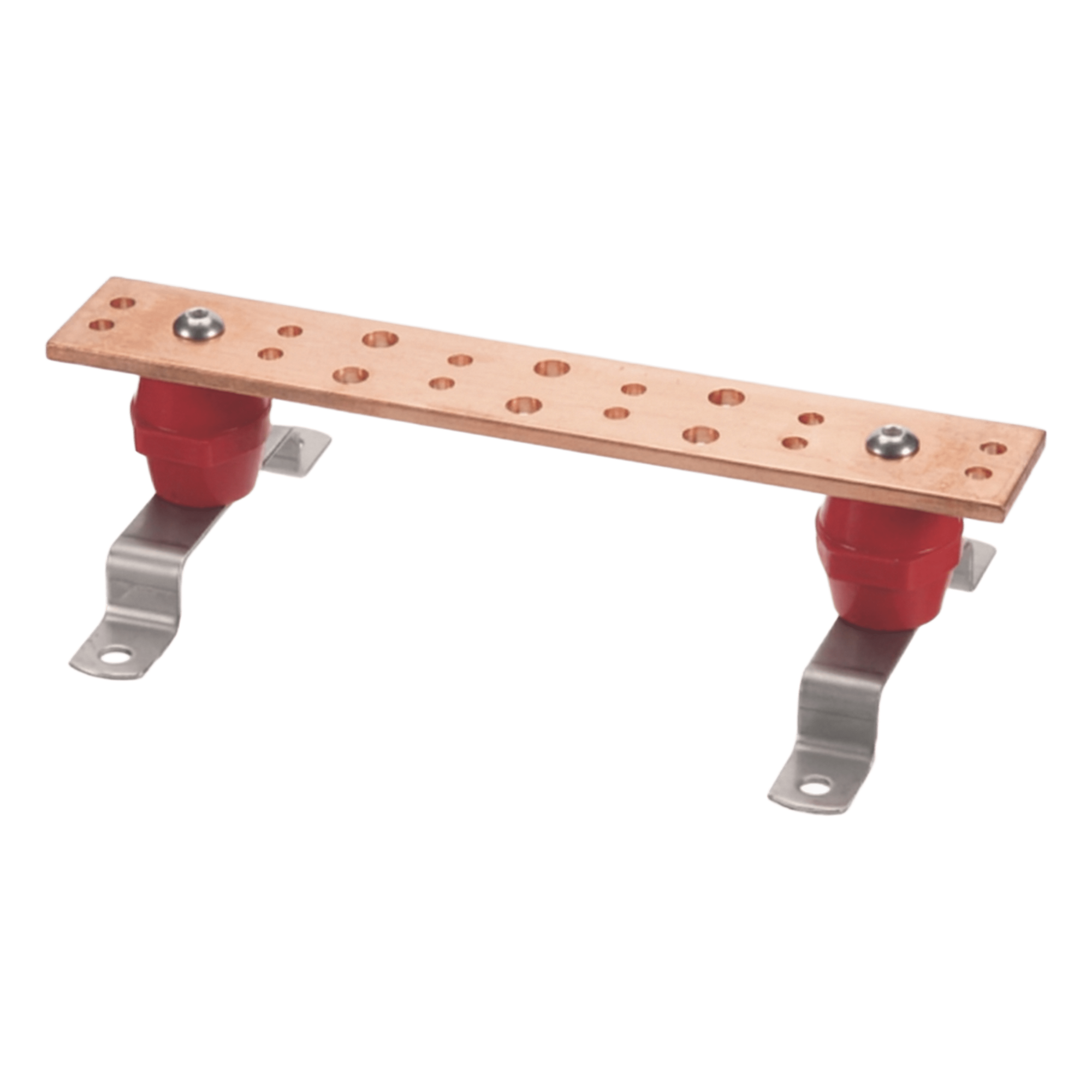 Barra Unión Telecom TMGB / 12 x 2 x 1/4 in / Cobre 100% / 6+12 Orificios / Montaje Muro Incluido / Aisladores Rojos / J-STD-607-A — LINKEDPRO BY EPCOM · SKU LP-BUS-TMX122