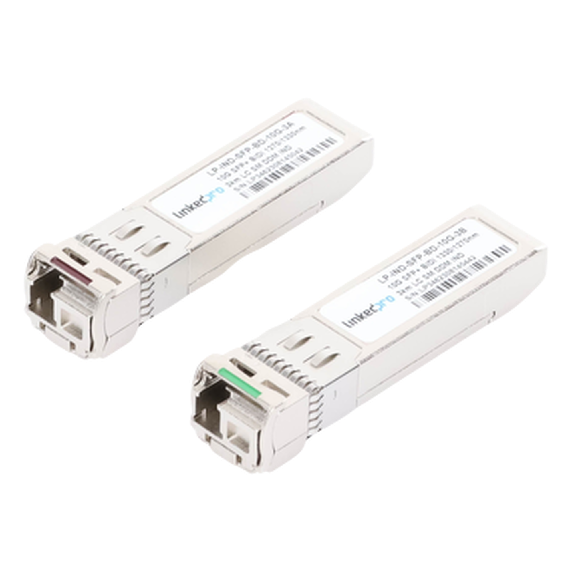 Transceptor Óptico Industrial SFP+ / 10 Gbps / Monomodo 1270/1330 nm / LC/UPC Simplex / Hot-Pluggable / 3 km (9842.5 ft) / 2 Piezas / Rango Industrial -40 a 85°C — LINKEDPRO BY EPCOM · SKU LP-IND-SFP-BD-10G-3