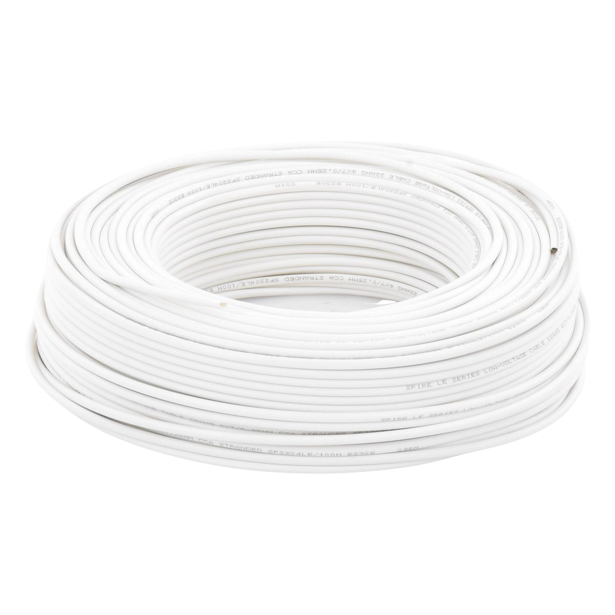 Cable para Alarma / 4 Conductores / 22 AWG / CCA / 100 m (328 ft) / Retardante a la Llama / Blanco — SFIRE · SKU SF-22-04-LE/100M