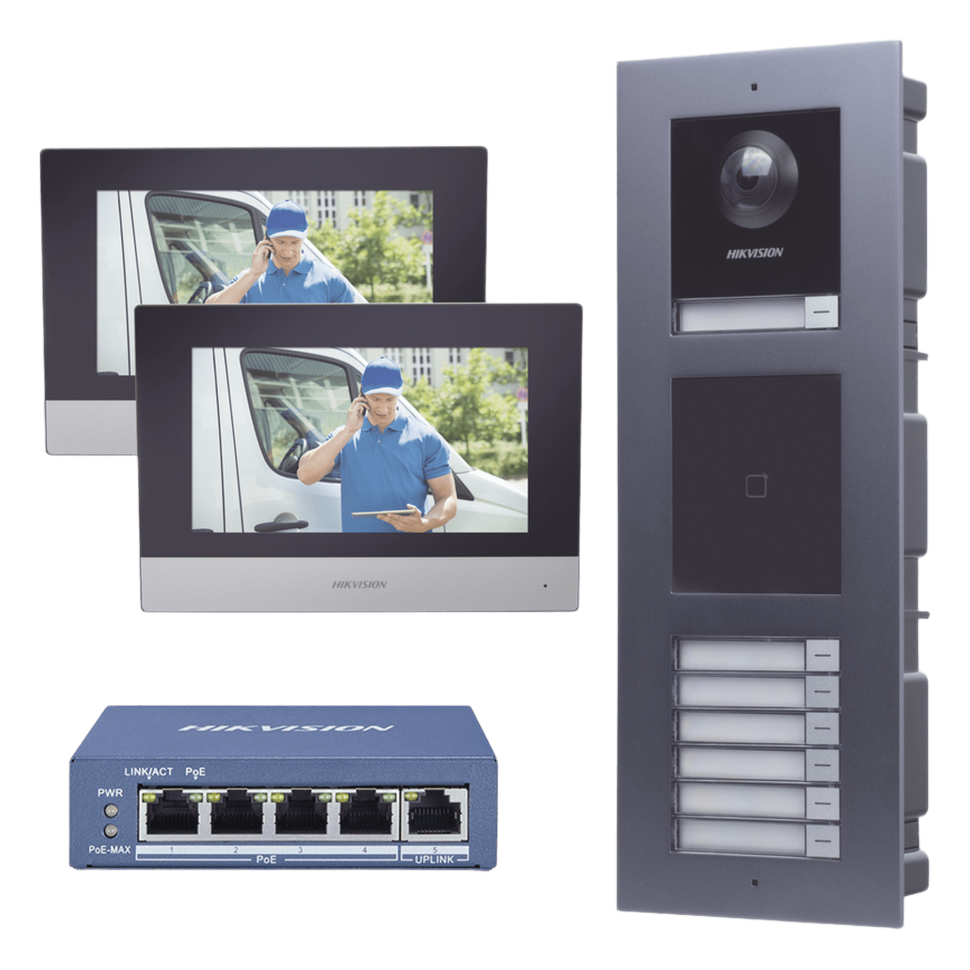 Kit Videoportero IP / 2 Megapixel / 7 Departamentos / 2 Puertas / IP65 / PoE / Empotrado — HIKVISION · SKU DSKIS-MULTI-7AP