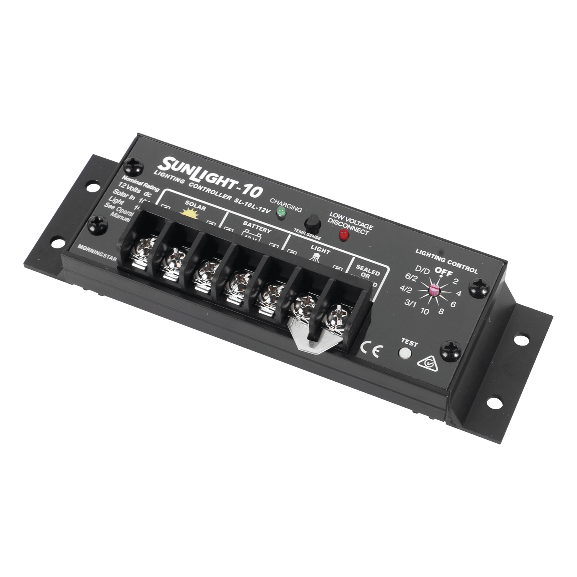 Controlador Solar para Iluminación / 20 A / 12 Vcc / 10 Opciones de Iluminación / Detección Automática Día/Noche / Regulación 14.1 V — MORNINGSTAR · SKU SL-20L-12V