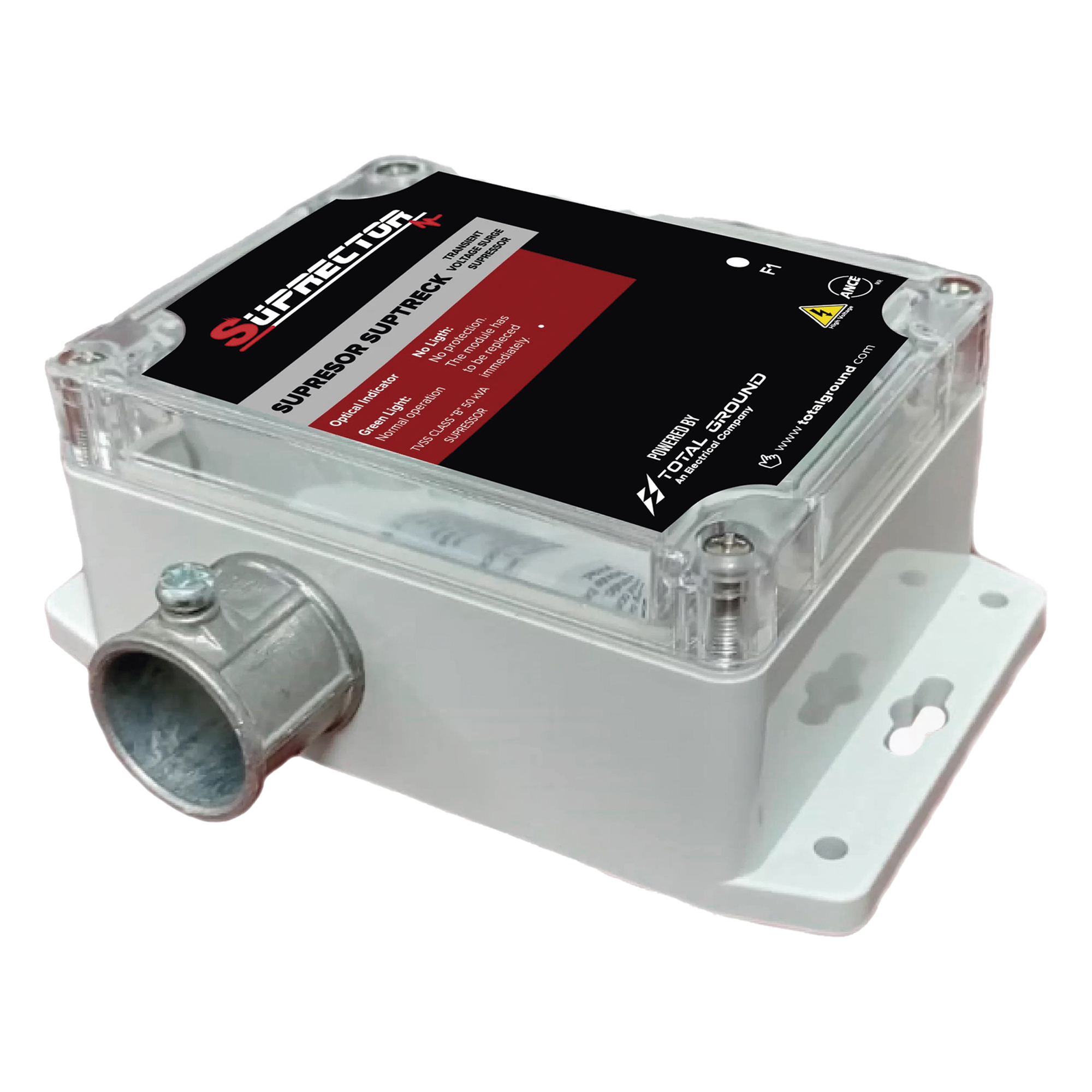 Supresor de Transientes Clase B / 127 Vca / 1 Fase / 50 kA / NEMA 4 / 3 Modos de Protección — TOTAL GROUND · SKU SUPTRECK-50-1FA