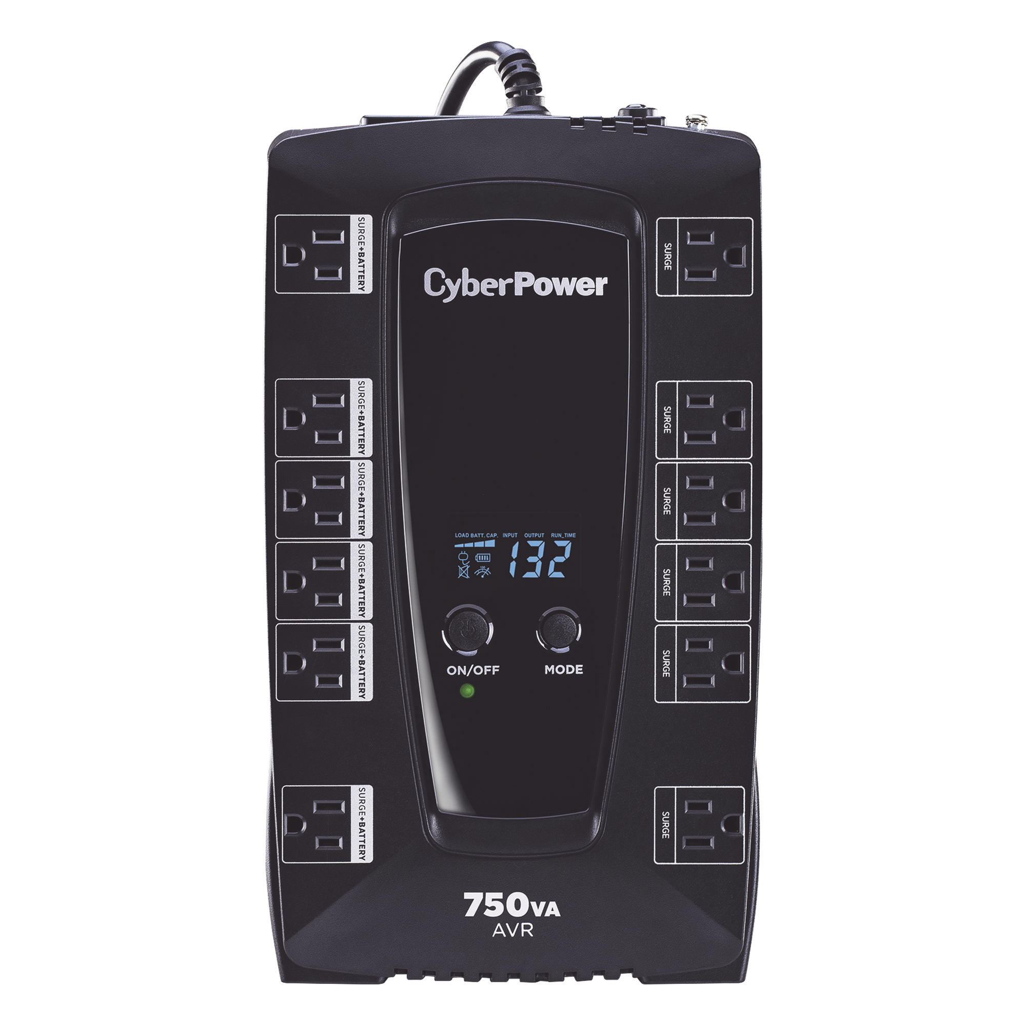 UPS Línea Interactiva / 750 VA / 450 W / 12 Tomas NEMA 5-15R / 6 con Respaldo de Batería / AVR Integrado / Pantalla LCD — CYBERPOWER · SKU AVRG750LCD