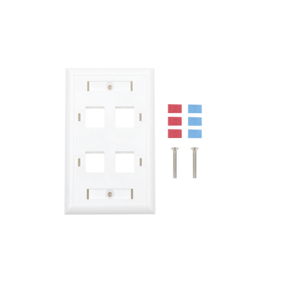 Placa de Pared de 4 Puertos, Keystone, con Espacio para Etiqueta, Color Blanco