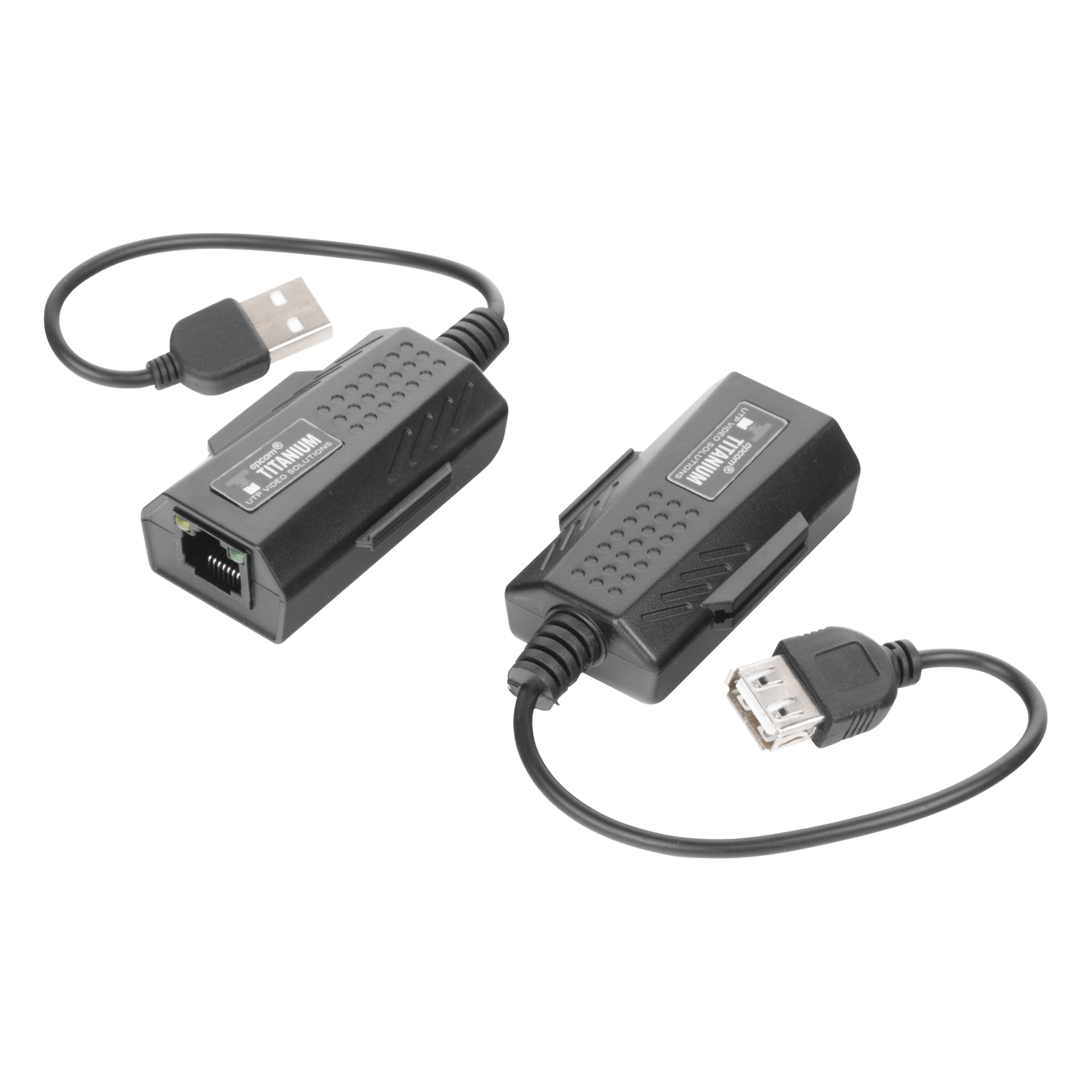 Extensor USB / USB 2.0 / Hasta 50 m (164 ft) / UTP Cat 5/5e/6 / Plug & Play / Sin Alimentación Externa — EPCOM TITANIUM · SKU TT-USB-100
