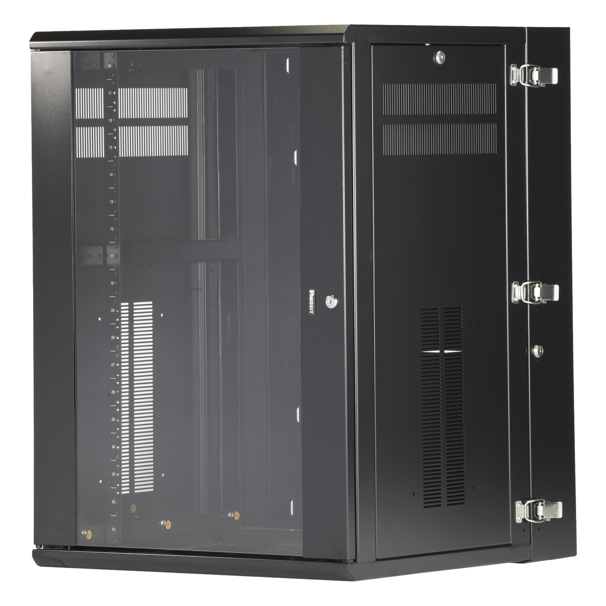 Gabinete de Montaje en Pared / 19in / 18 UR / 635mm (2.08ft) Profundidad / Ventana de Seguridad / 300 lb (136.1 kg) Carga / Acero Negro — PANDUIT · SKU PZWMC18W