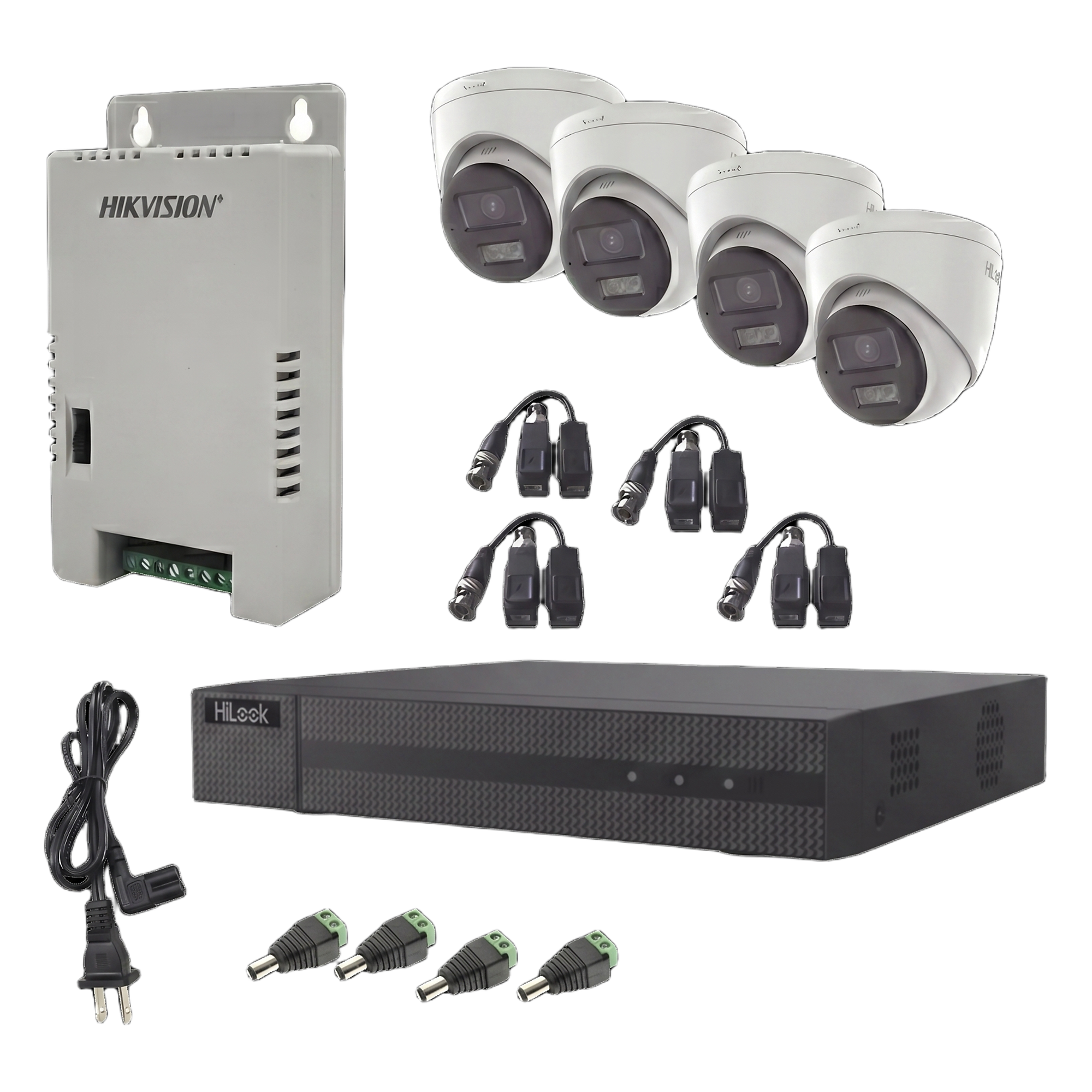 Kit de Videovigilancia TurboHD / DVR 4 Canales + 1 IP / 4 Cámaras Eyeball 2 MP / ColorVu / Dual Light 40 m (131.2 ft) / Audio Bidireccional / IP67 — HiLook by HIKVISION · SKU HL-2080P-4E-TWA