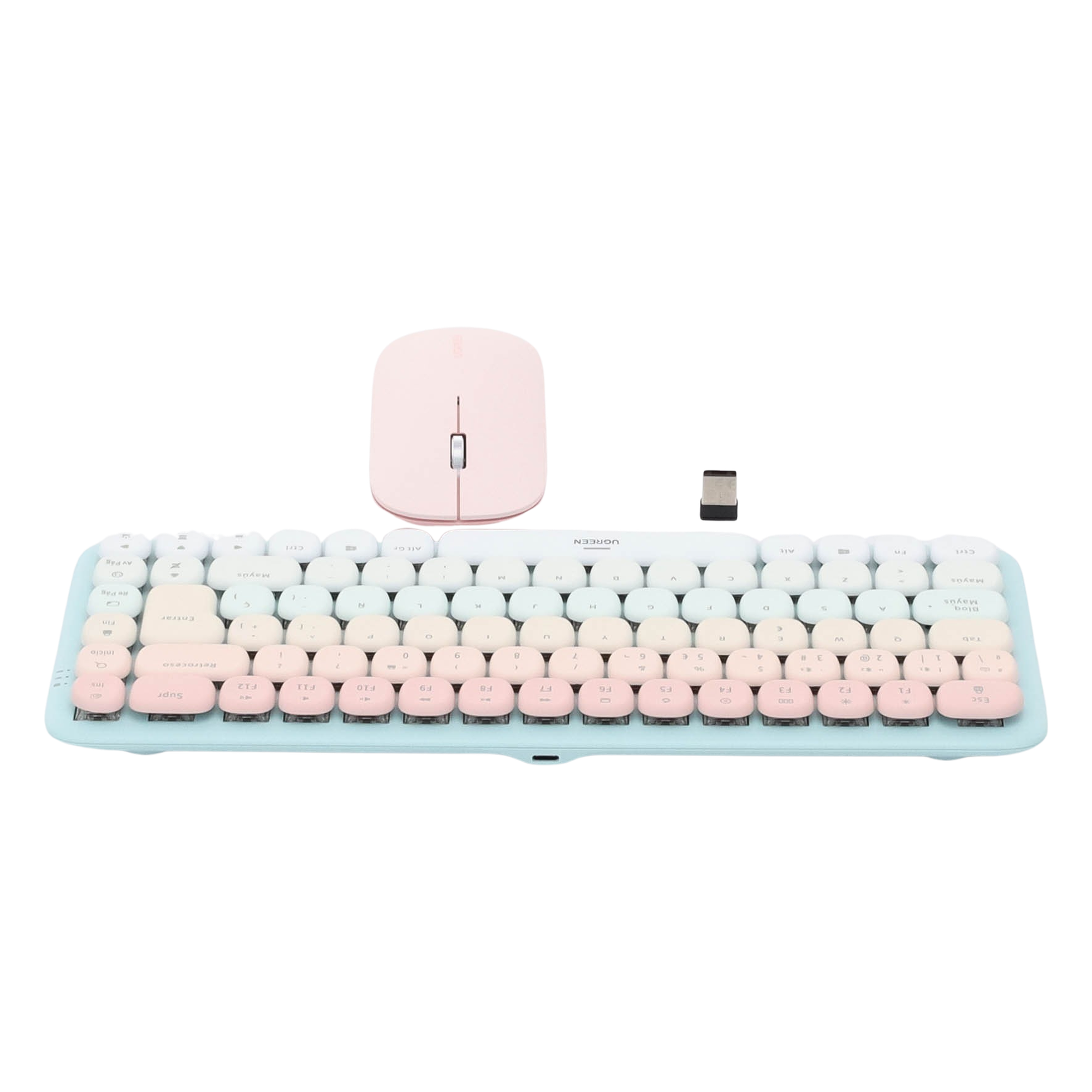 Paquete de Teclado y Mouse | 85 teclas en Español | Bluetooth y 2.4GHz |  Mouse Ambidiestro  | Sensor de DPI ajustable | Efectos de Iluminación del Teclado | Amplia compatibilidad | Color Rosa.