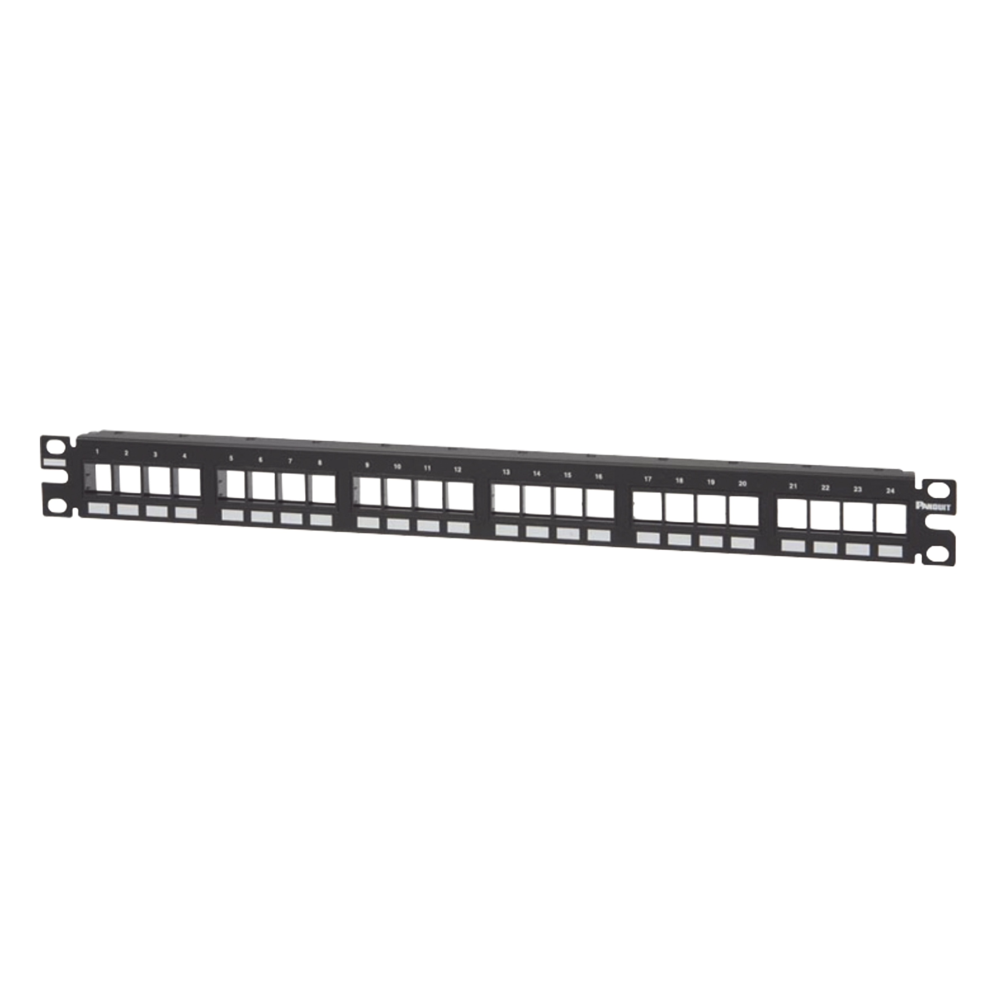 Panel de Parcheo Modular / 24 Puertos / 1UR / 19" / Acero Inoxidable / Numerado / Sin Conectores — PANDUIT · SKU NKPP24FMY