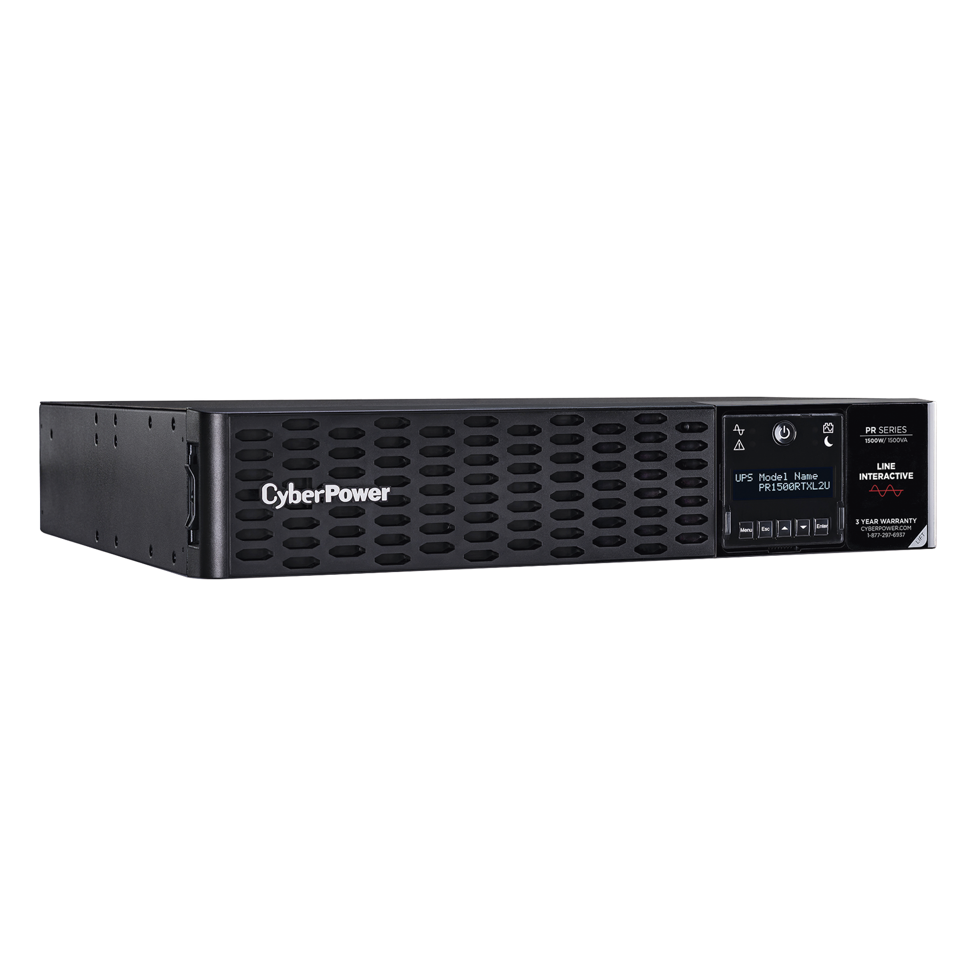 UPS de 1500 VA/1500 W, Topología Línea Interactiva, Entrada 120 Vca NEMA 5-15P, Onda Senoidal Pura, Torre o Rack 2 UR, Con 8 Tomas NEMA 5-15R